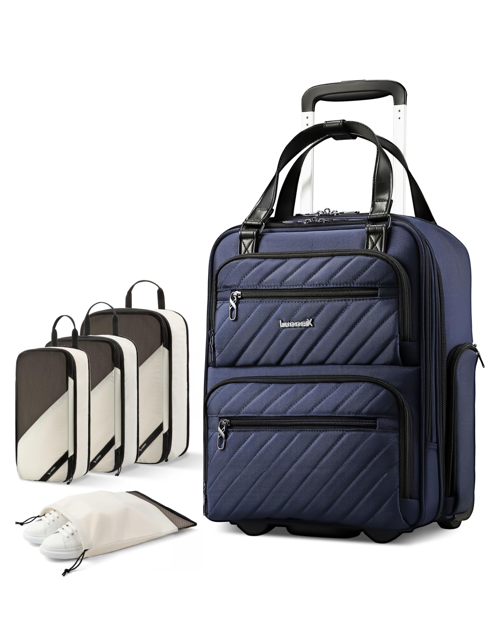 LUGGEX Underseat Carry On Luggage and 4 Set Packing Cubes Bundle – Travel Essentials