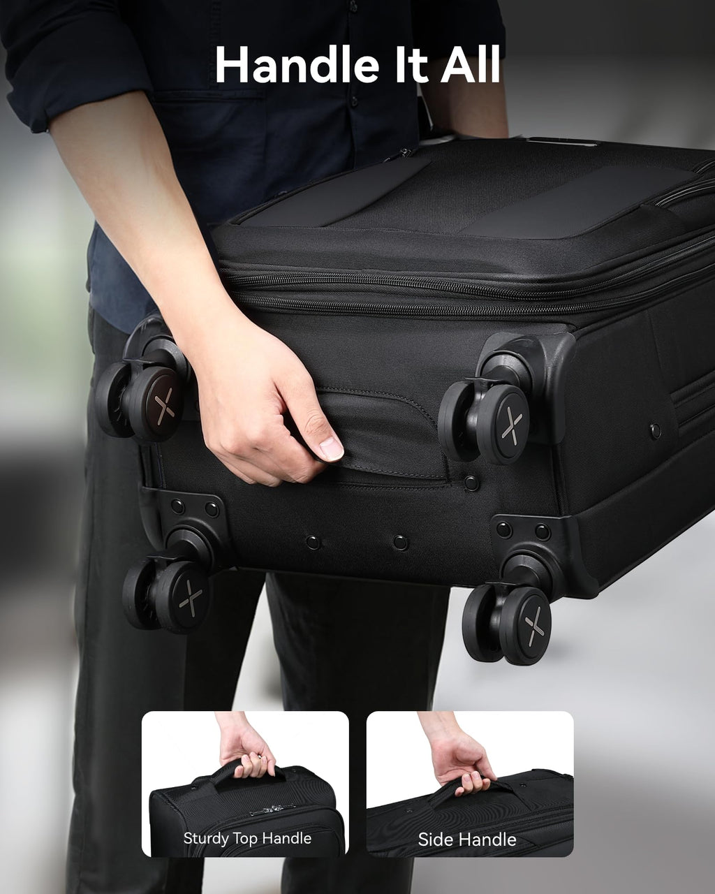 LUGGEX Carry On Luggage Suitcases with Spinner Wheels, 20 Inch Softside Expandable Rolling Suitcase for Travel, Business (Blue)