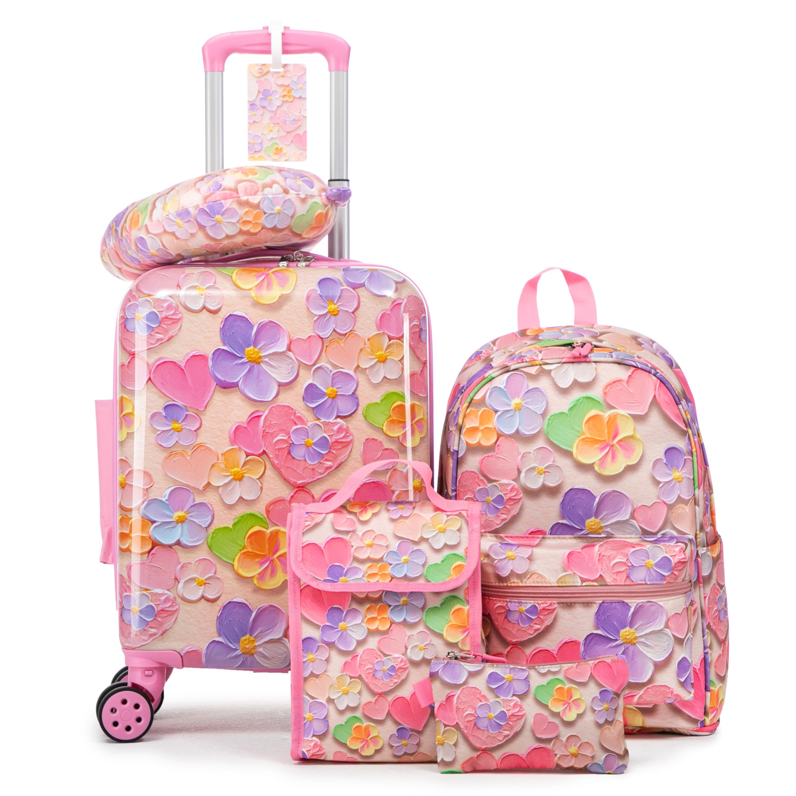 Rosamo Kid’s Luggage Set 6 Piece Suitcase Set 16’’ Hardside Luggage with Spinner Wheels Girls Boys Carry on Luggage Travel Rolling Luggage Airline Approved