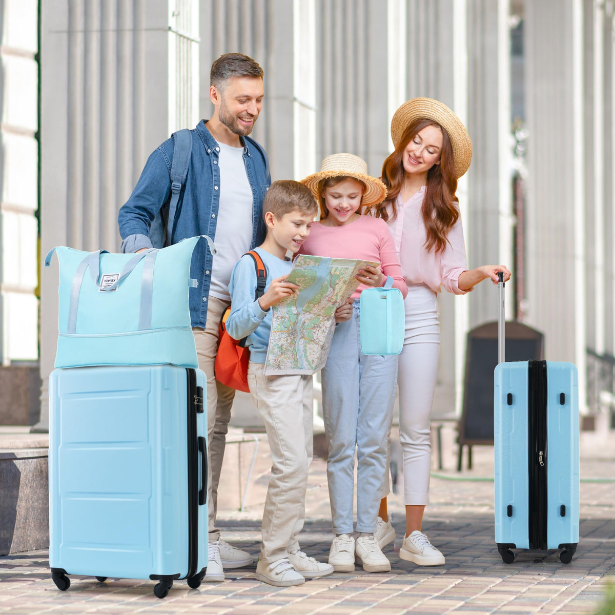Merax Luggage Sets 2 Piece Suitcase Set, Hardshell 20 IN & 28 IN Suitcase Set with Duffel Bag, Travel Suitcases with Spinner Wheels and TSA Lock(Light Blue)