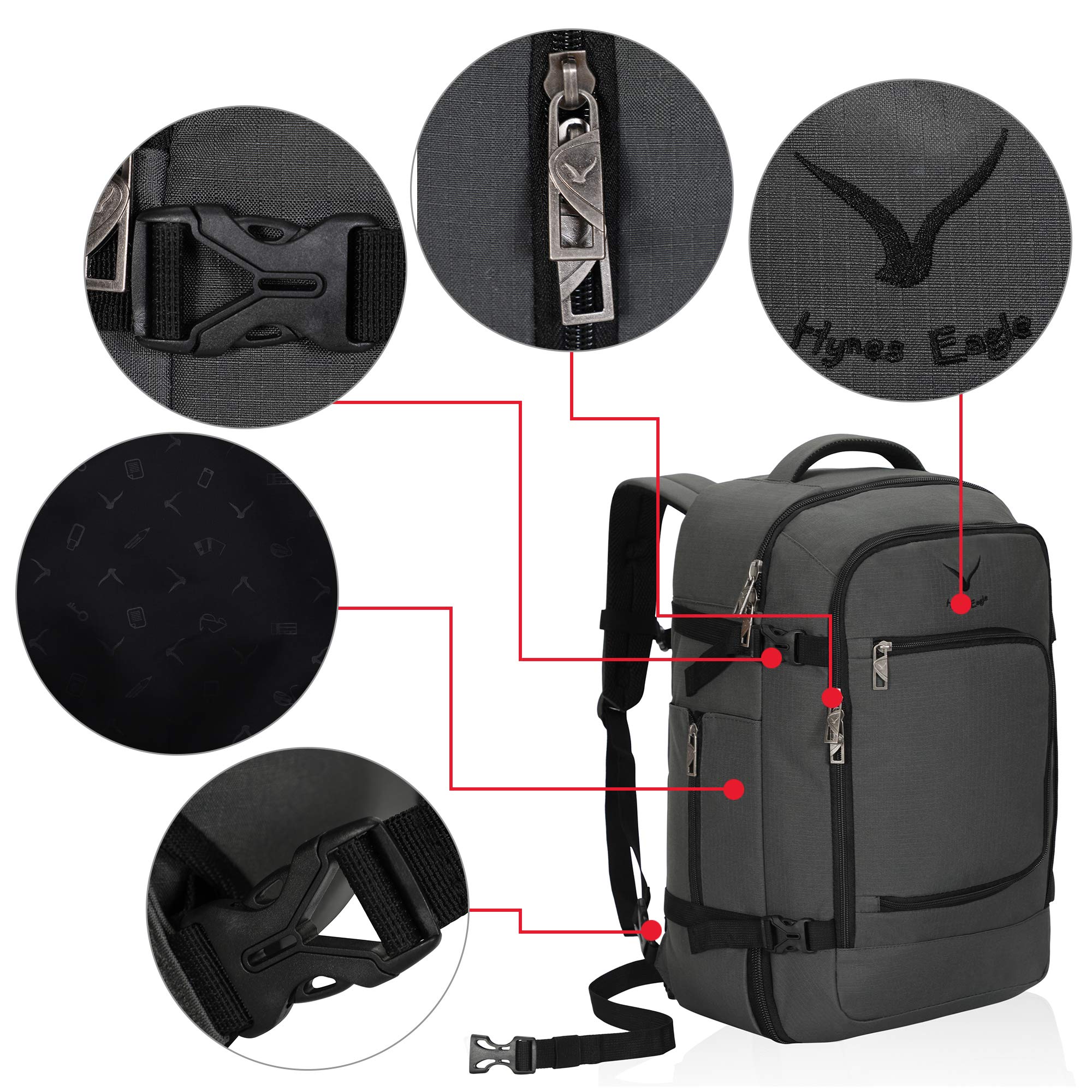 Hynes Eagle Travel Backpack 40L Flight Approved Carry on Backpack, Grey 2018