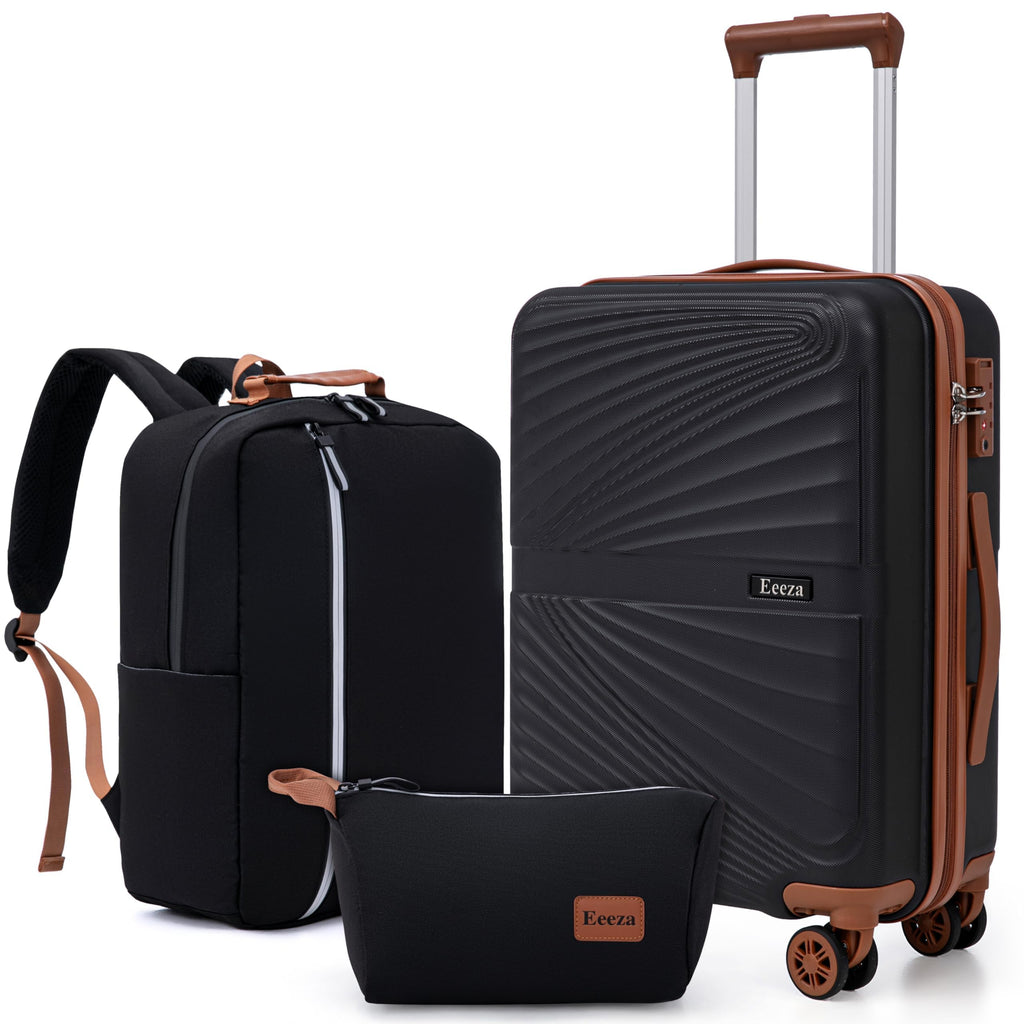 Eeeza Carry On Luggage Set 22x14x9 Airline Approved Luggage Sets 3 Piece,Suitcases with Wheels,ABS Hard Case Luggage with TSA Lock Spinner Wheels(20 Inch,BP/TB)