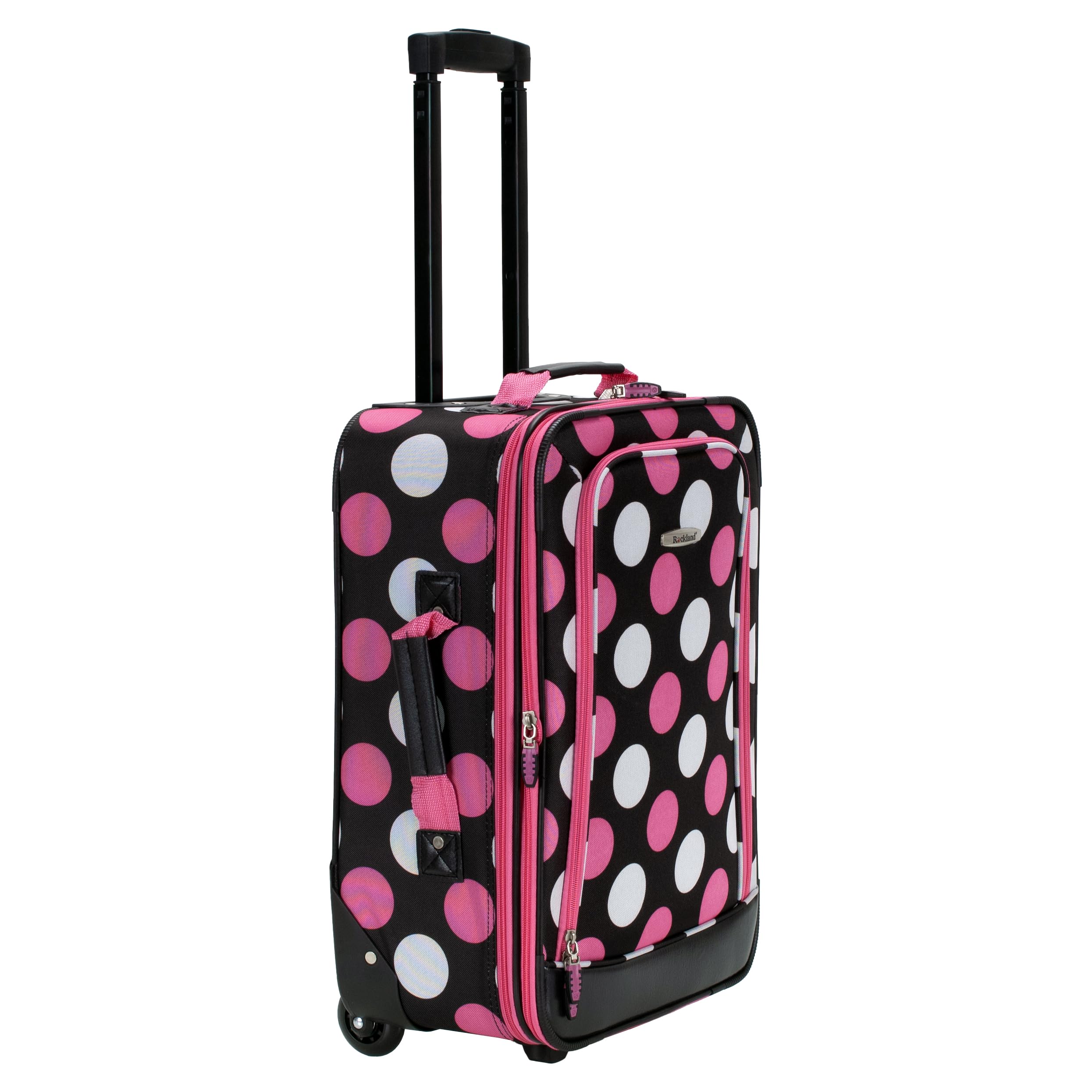 Rockland Fashion Softside Upright Luggage Set,Expandable, Multi/Pink Dot, 2-Piece (14/19)