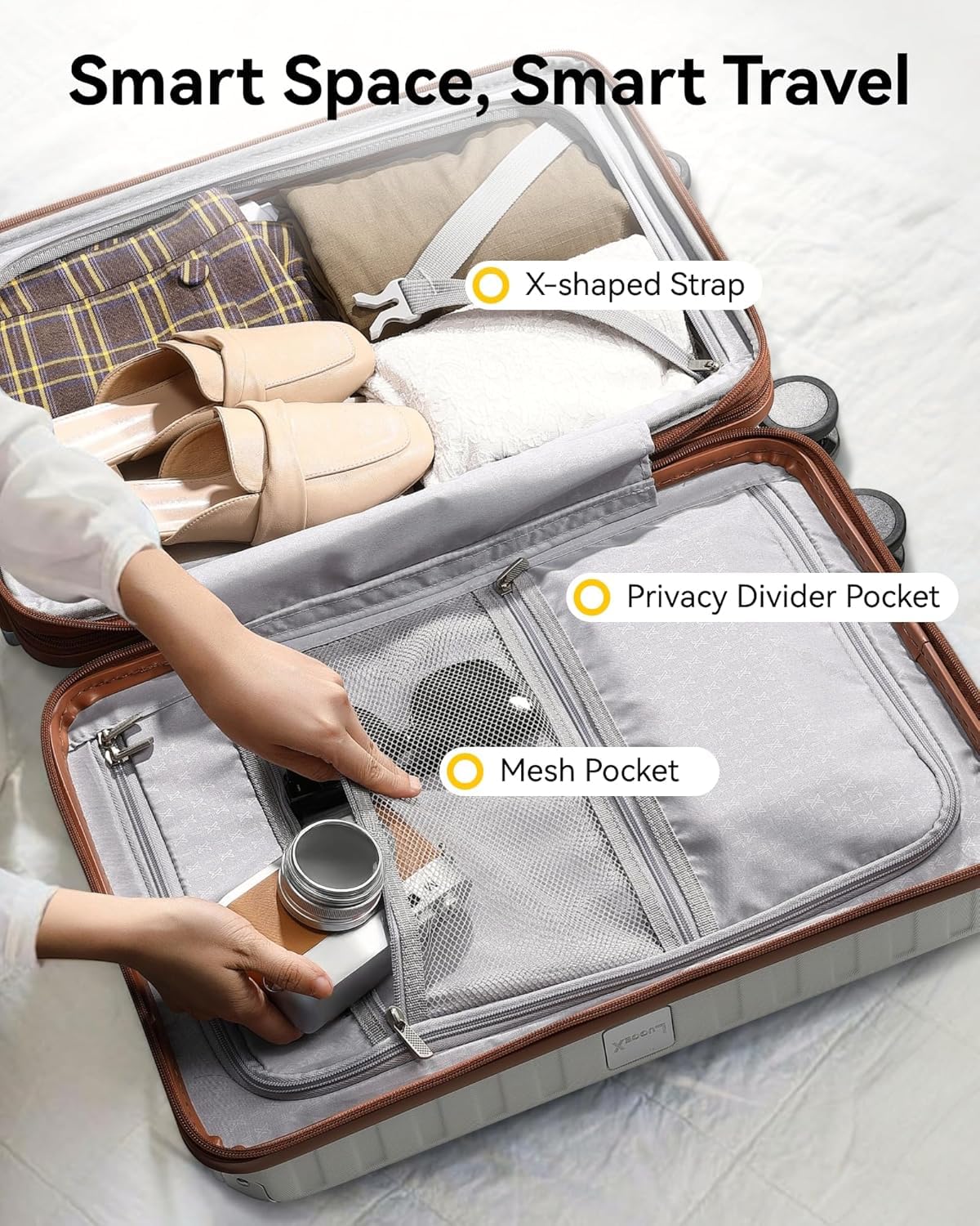 LUGGEX Carry On Luggage Sets 3 Piece, PC Expandable Hardshell Luggage with Spinner Wheels, Brown Black