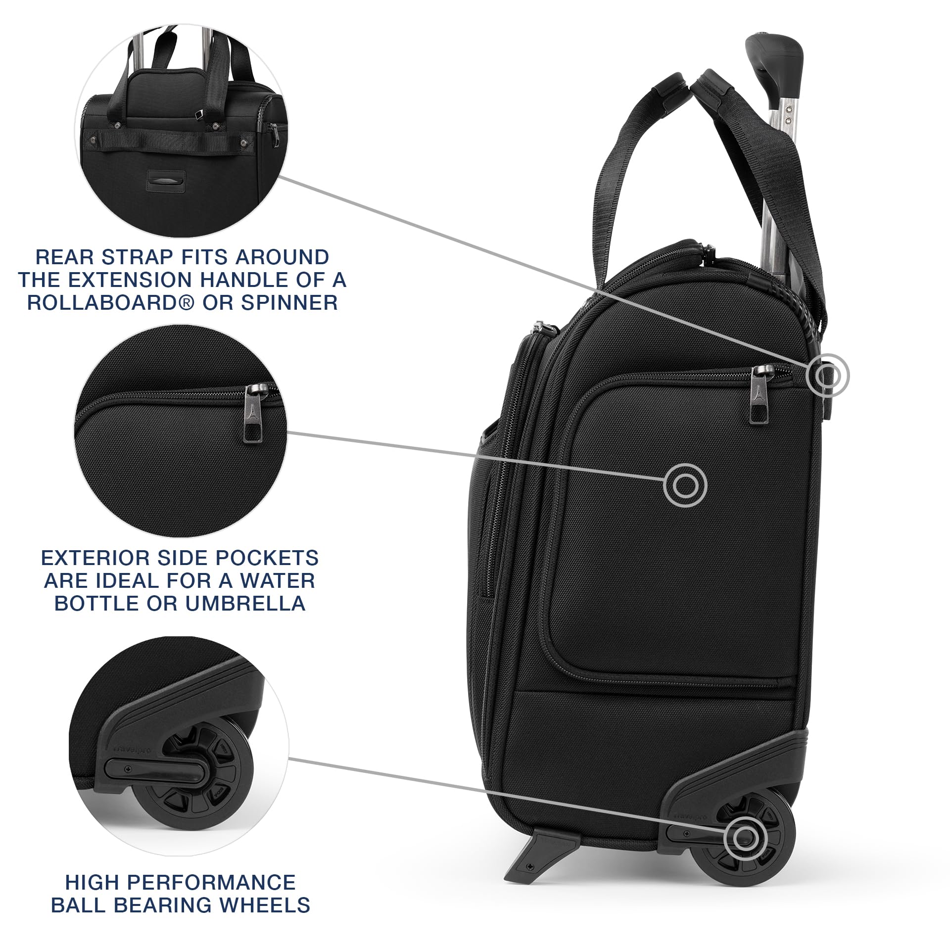 Travelpro Crew Classic Lightweight Softside Luggage, Rolling Underseat Carry on Bag, 14" Laptop or Tablet Sleeve, Men and Women, 17-Inch, Black