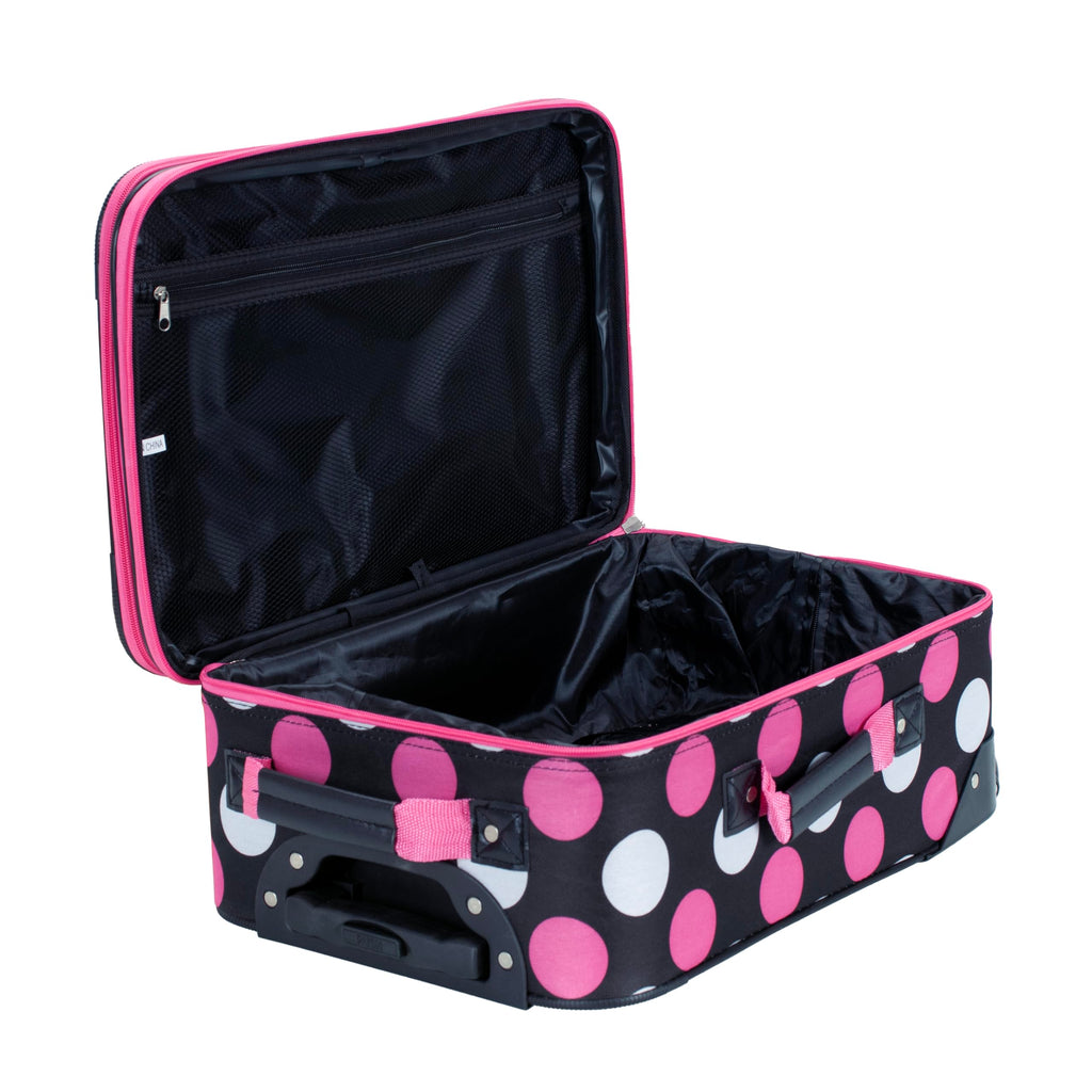 Rockland Fashion Softside Upright Luggage Set,Expandable, Multi/Pink Dot, 2-Piece (14/19)
