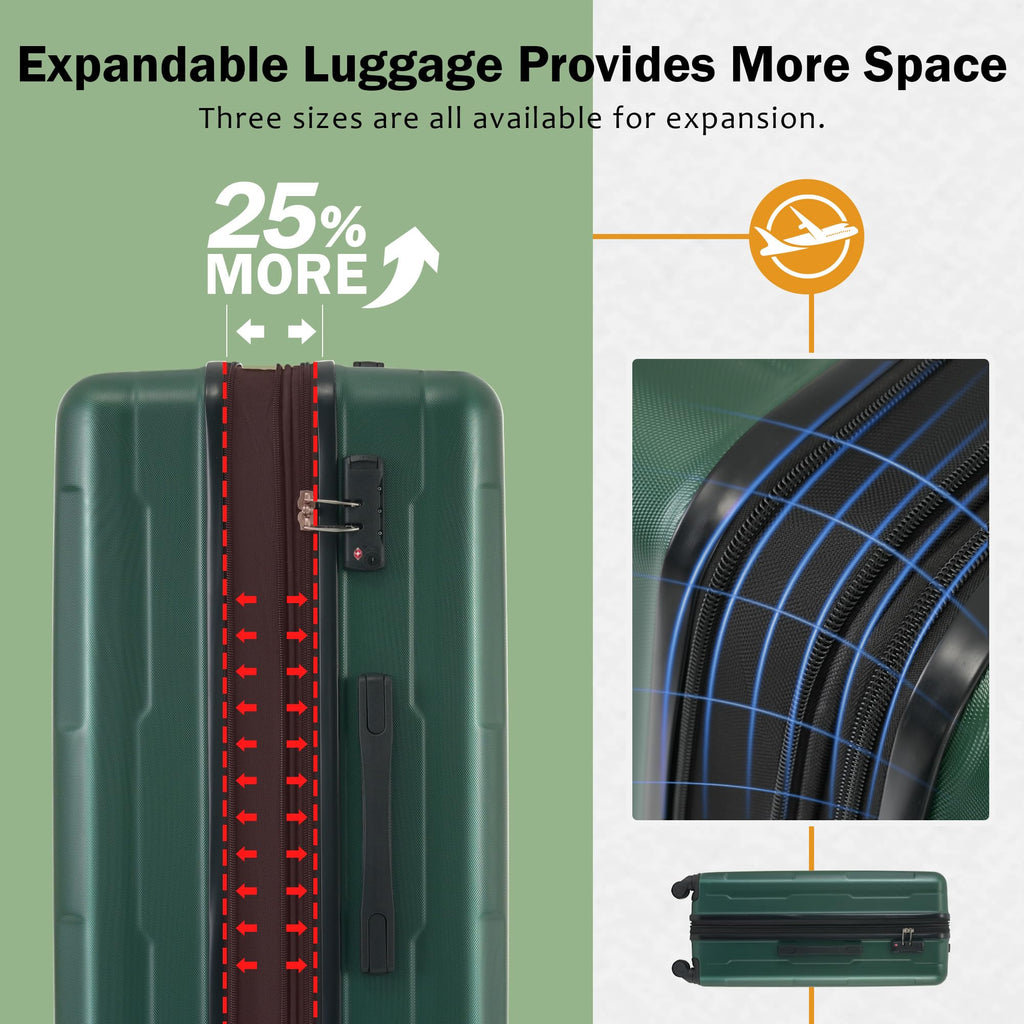 Merax Luggage Sets 4 Piece Suitcase Set, Expandable Hardside 20 IN & 28 IN Suitcase Set with Duffel Bag, Lightweight Travel Luggage with Spinner Wheels and TSA Lock(Dark Green)