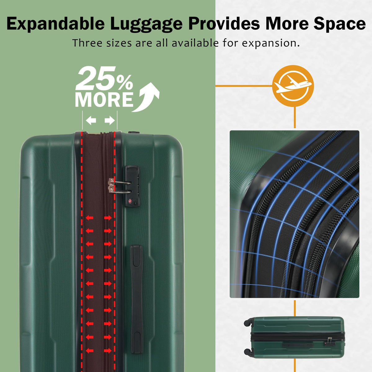 Merax Luggage Sets 4 Piece Suitcase Set, Expandable Hardside 20 IN & 28 IN Suitcase Set with Duffel Bag, Lightweight Travel Luggage with Spinner Wheels and TSA Lock(Dark Green)