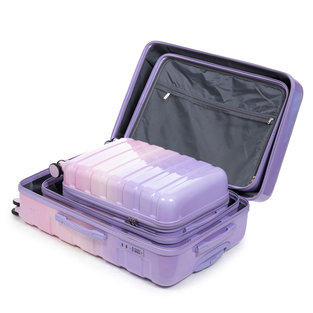 Zentrava Luggage Sets 3 Piece, Hardshell PC Luggage Set with Spinner Wheel, Lightweight Durable Carry on Suitcase with Gradient Color, Combination Lock for Men Women (Pink+Purple)