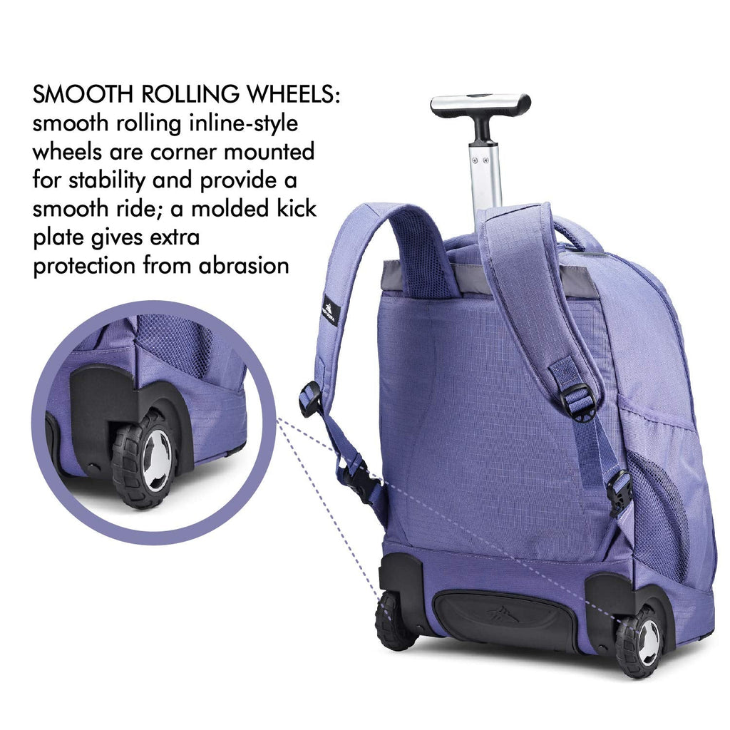 High Sierra Freewheel Wheeled Laptop Backpack, 15-inch Student Laptop Backpack Purple Smoke