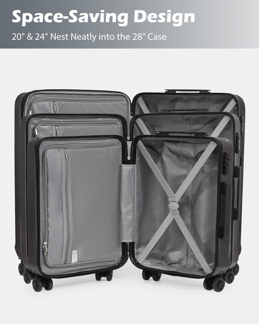 Coolife Luggage 3 Piece Set PC+ABS Hardshell Suitcases with TSA Lock, Spinner Lightweight (white, 3 piece set)