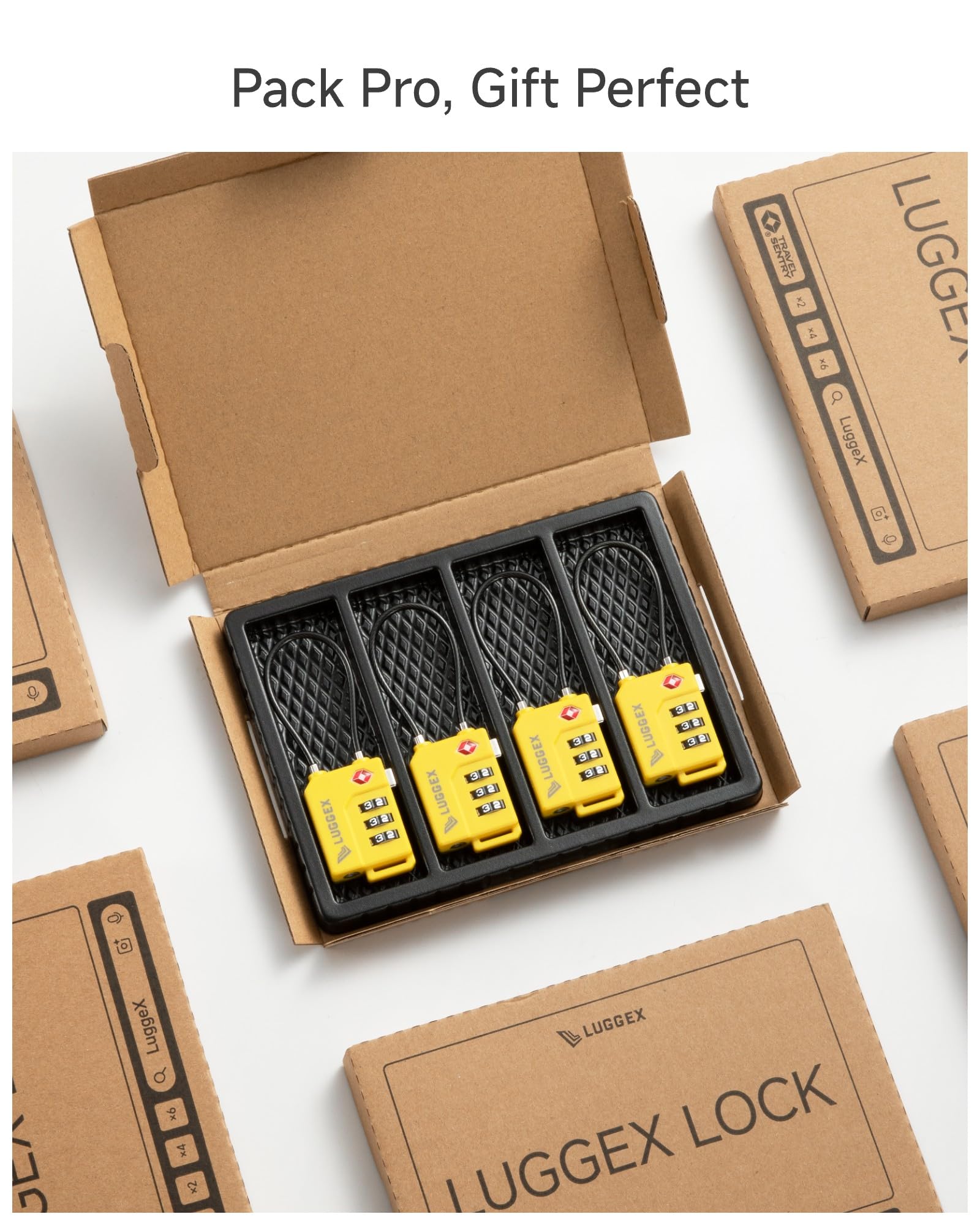 LUGGEX TSA Cable Lock 4-Pack + One-Touch Reset Lock 4-Pack Bundle(Gun Grey & Black)