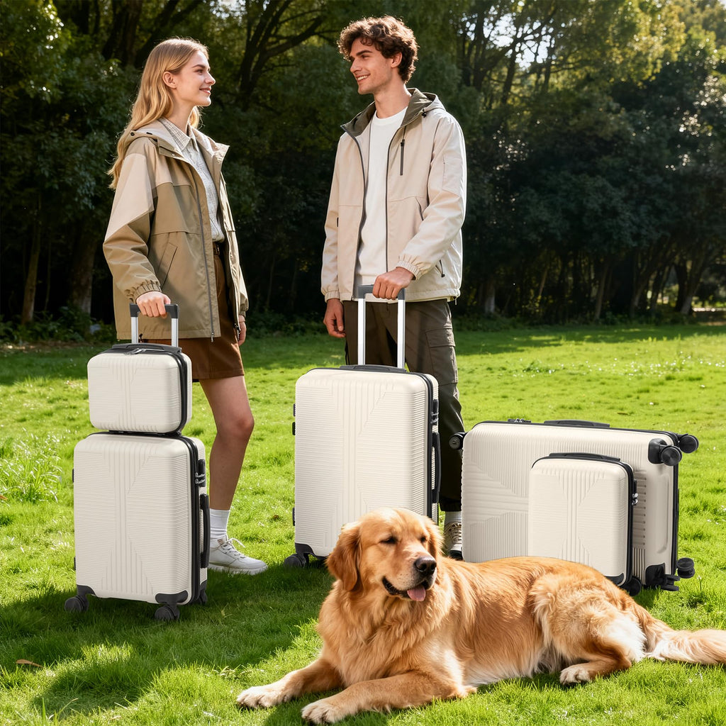 Karl home Luggage Sets 4 Piece, PP Hard Case Suitcase Set with Built-in Lock Spinner Wheels, Lightweight Durable Carry on Luggage for Business Travel - White (16/20/24/28")