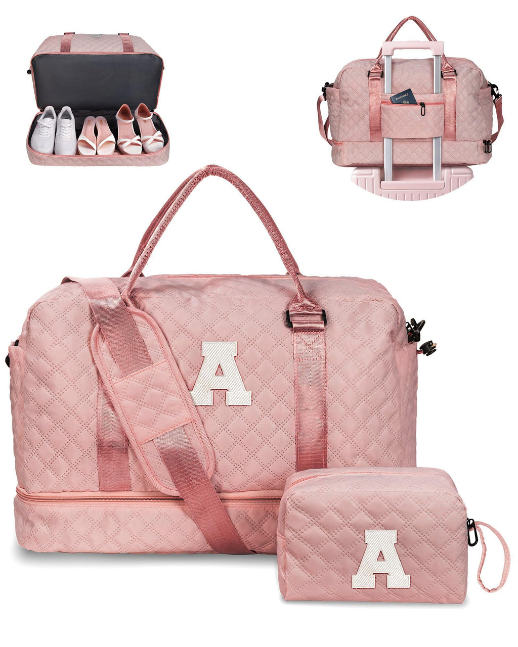 Vogewood Easter Basket Gifts for Women Gift-Birthday Gifts, Initial Duffle Bags with Shoe Compartment, Girls Weekender Bag, Overnight Bag for Women, Travel Bag with Makeup Pouch Gift for Mom(Letter A)