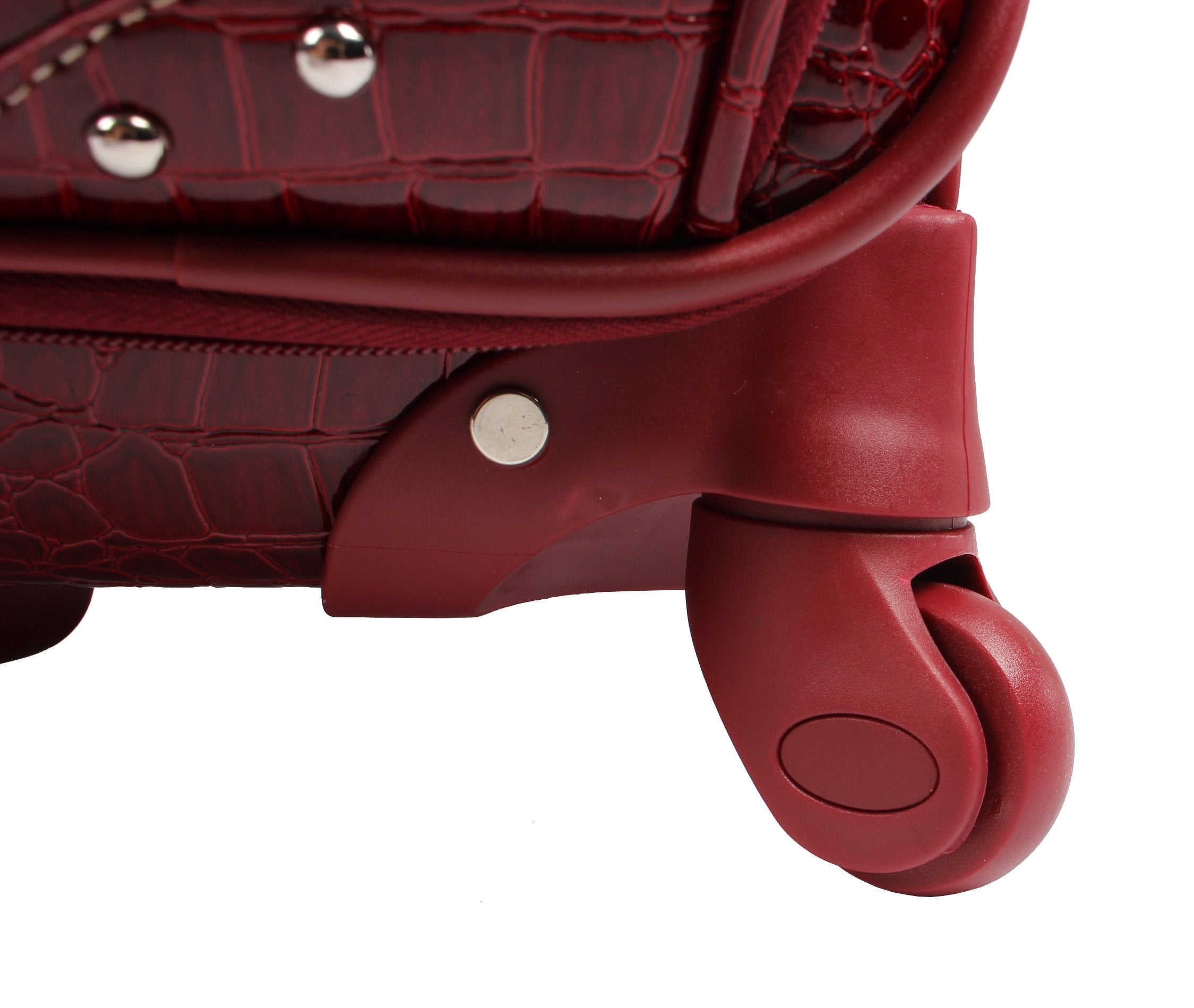 Kathy Van Zeeland Croco PVC Designer Luggage - Lightweight Expandable 20 Inch Carry on Suitcase for Women - Small Durable Bag with 4-Rolling Spinner Wheels (Burgundy)