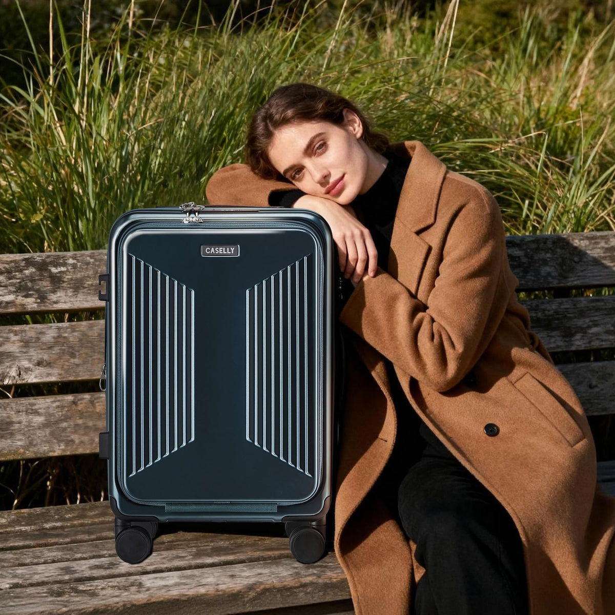 CASELLY Carry on Luggage Top opening Suitcases, Expandable with Cup Holder and USB Charging Port,Lightweight with Front Pocket Rolling Suitcases with Spinner Wheels