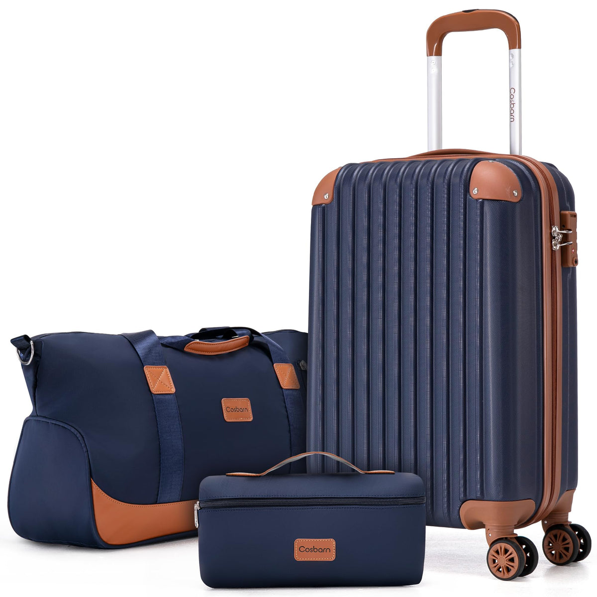 Cosbarn Carry On Luggage Sets 3 Piece, 20 Inch Luggage 22x14x9 Airline Approved with Wheels and TSA Lock, ABS Lightweight Hardshell Travel Suitcase Set with Duffel Bag Travel Bag for Men Women