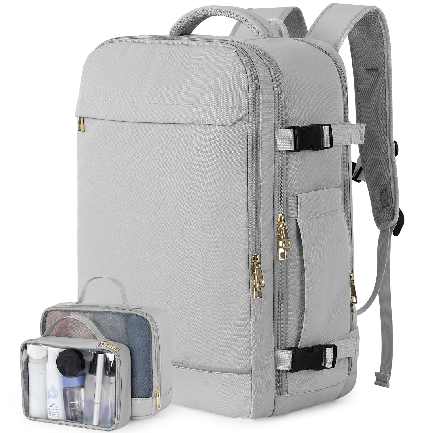 Sinaliy Travel Backpack, 40L 17 inch Laptop Travel Backpack Carry on Flight Approved, Personal Item Travel Bag, Waterproof Backpack for College, Business, Weekend, Work, Gray