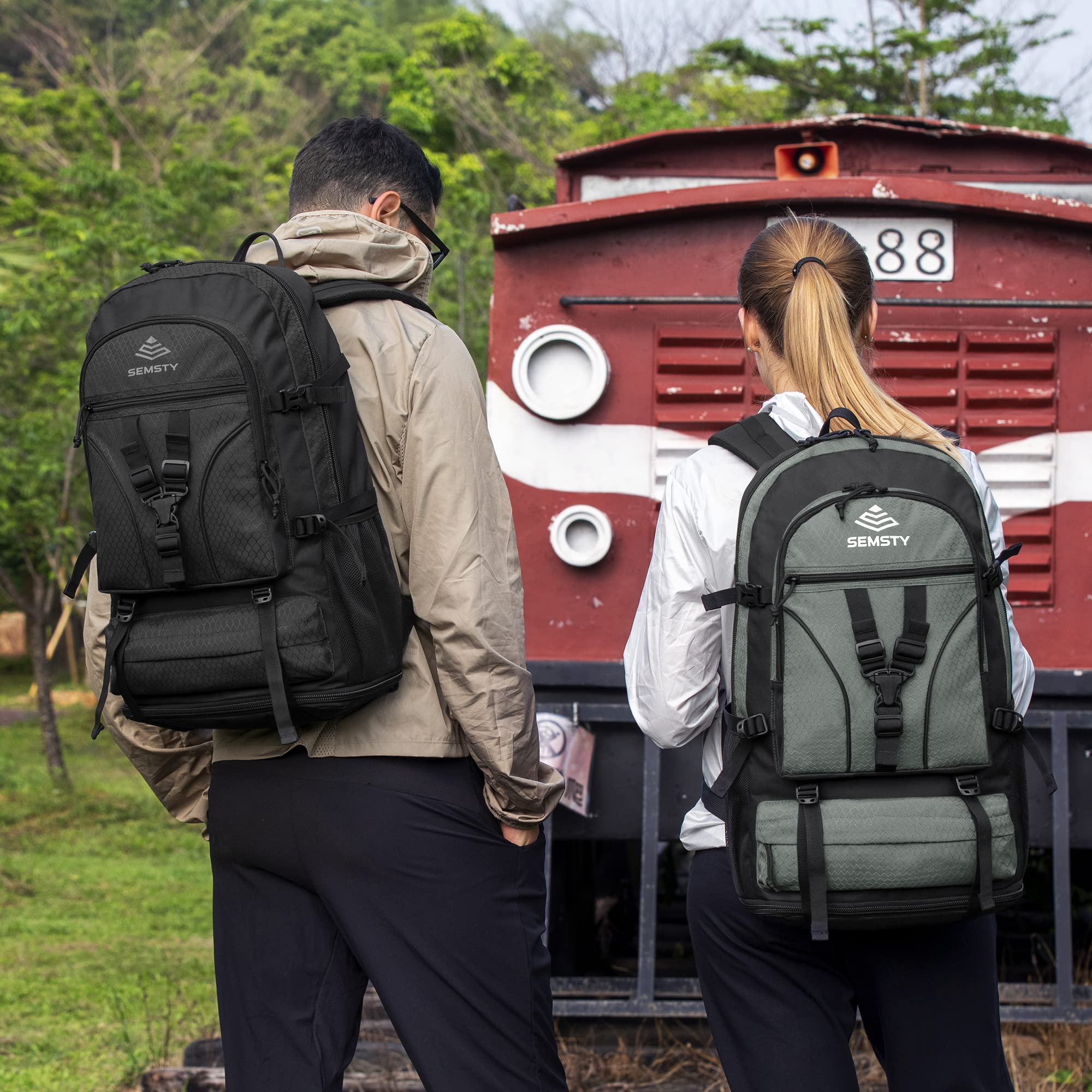 SEMSTY Hiking Backpack, 30L/40L/50L Expandable Hiking Backpack for Men and Women, Travel Backpack Flight Approved