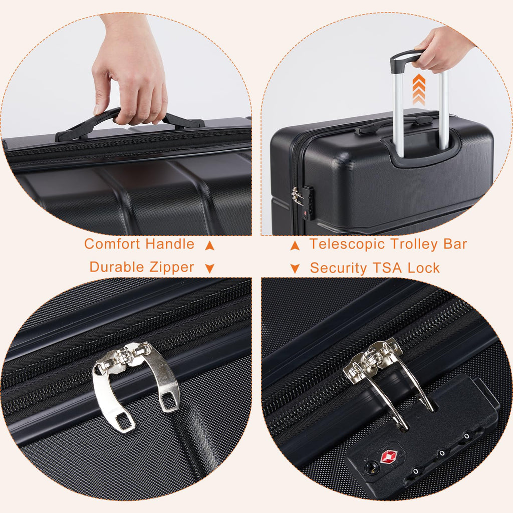 Sweetcrispy Carry on Luggage, Hard Shell ABS Suitcase with Double Spinner Wheels, Lightweight Expandable Rolling Suit Case with TSA Lock, 24 Inch Bronze Black