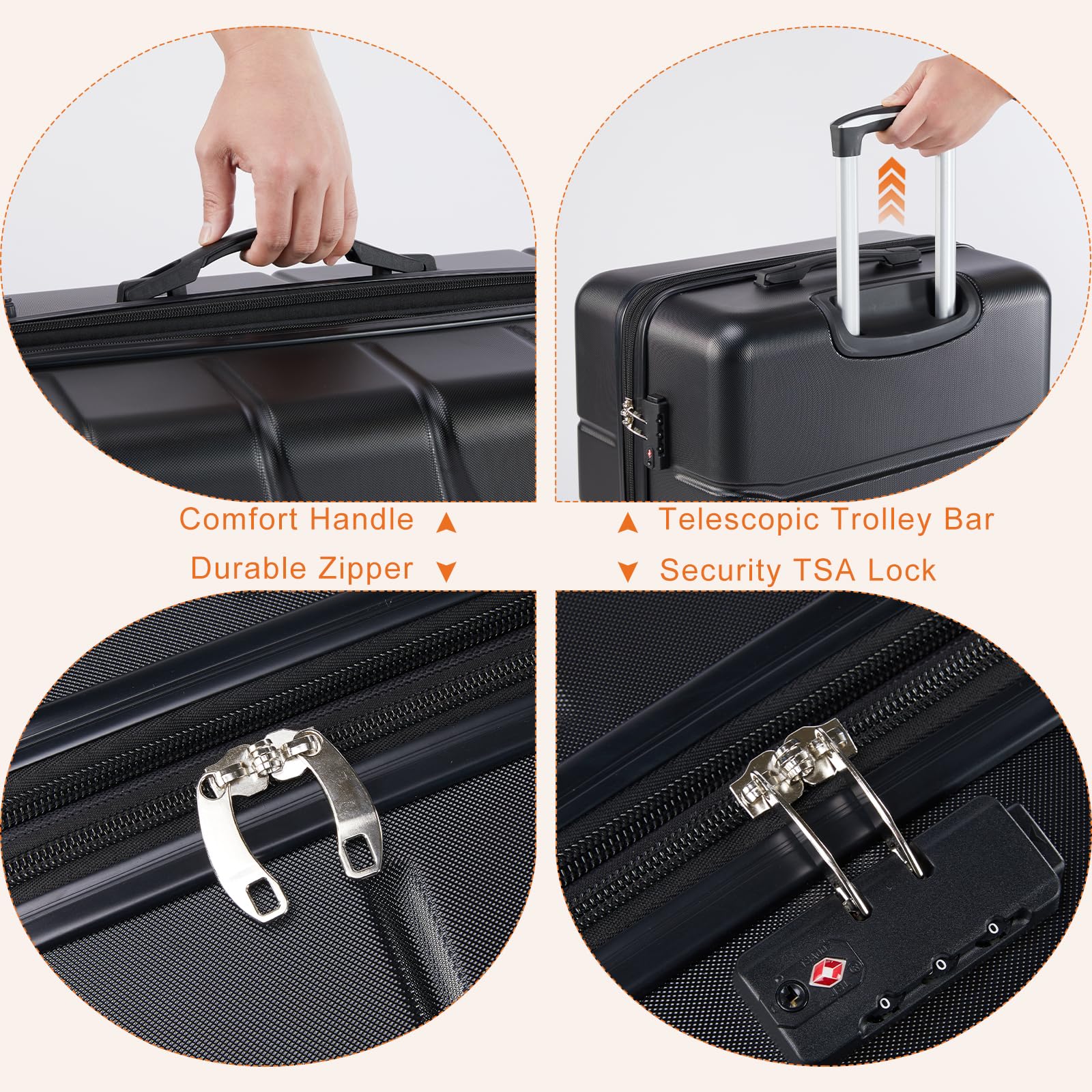 Sweetcrispy Carry on Luggage, Hard Shell ABS Suitcase with Double Spinner Wheels, Lightweight Expandable Rolling Suit Case with TSA Lock, 24 Inch Bronze Black