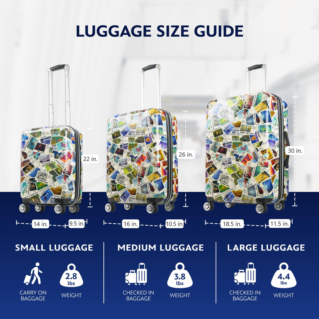 FUL Disney Stamps 30 Inch Rolling Luggage, Hardshell Checked Suitcase with Spinner Wheels, Multi