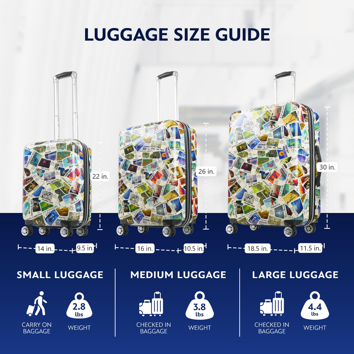 FUL Disney Stamps 30 Inch Rolling Luggage, Hardshell Checked Suitcase with Spinner Wheels, Multi