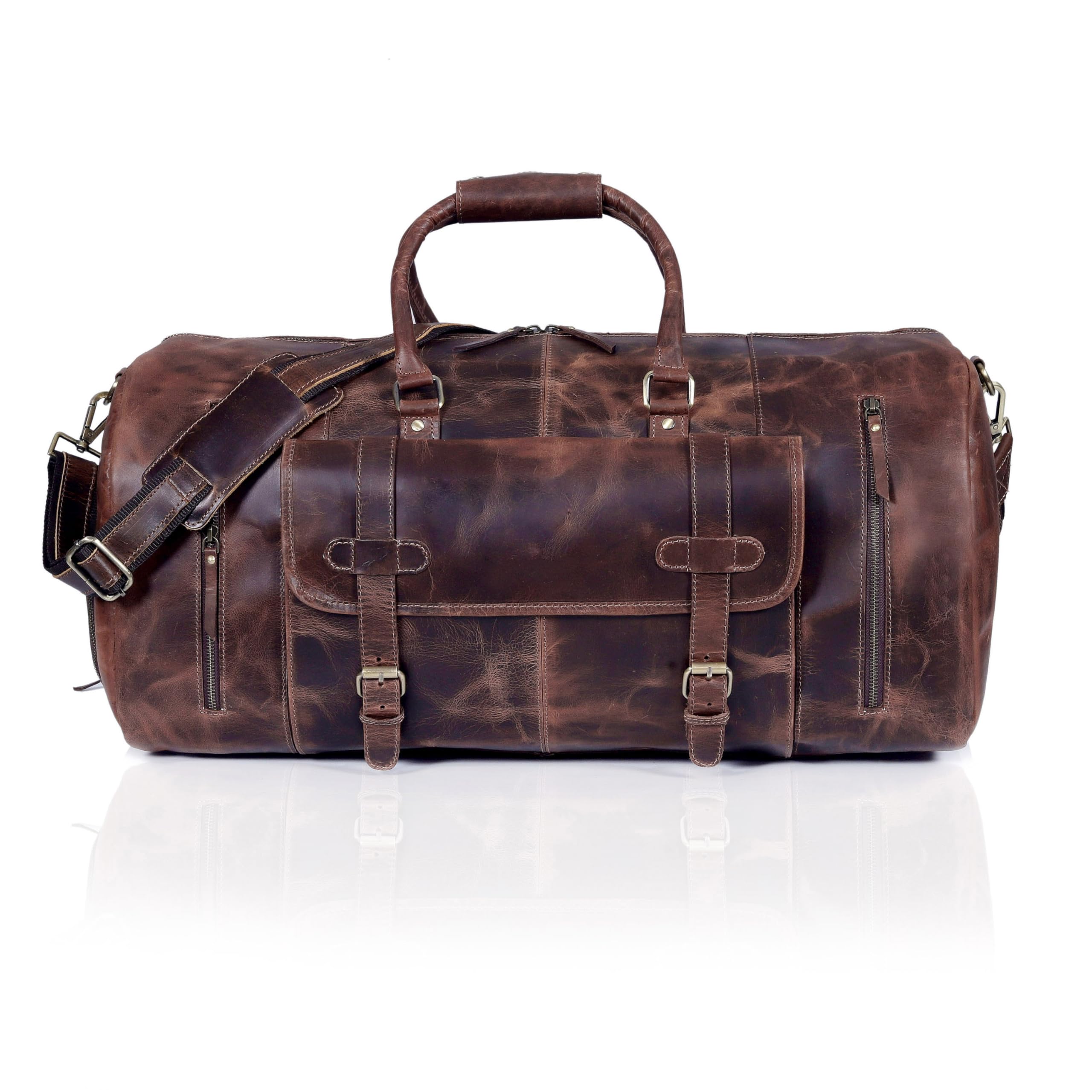 28" Large leather Travel Bag Duffel bag Gym sports flight cabin bag Leather Holdall Overnight Weekend Large luggage bag (28 inch)