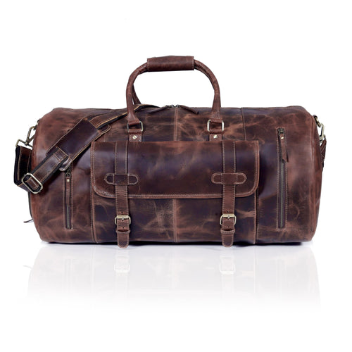 28" Large leather Travel Bag Duffel bag Gym sports flight cabin bag Leather Holdall Overnight Weekend Large luggage bag (28 inch)
