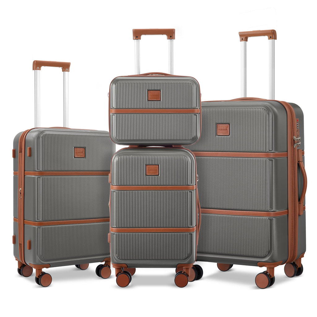 Suitour Expandable 4-Piece Luggage Set (14" 19" 23" 27") ABS Hardside Suitcase Sets with Spinner Wheels Checked Luggage Travel Suitcase