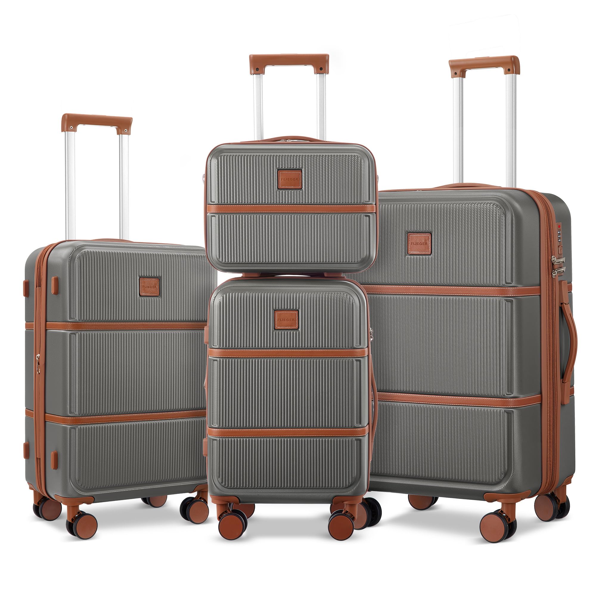 Suitour Expandable 4-Piece Luggage Set (14" 19" 23" 27") ABS Hardside Suitcase Sets with Spinner Wheels Checked Luggage Travel Suitcase