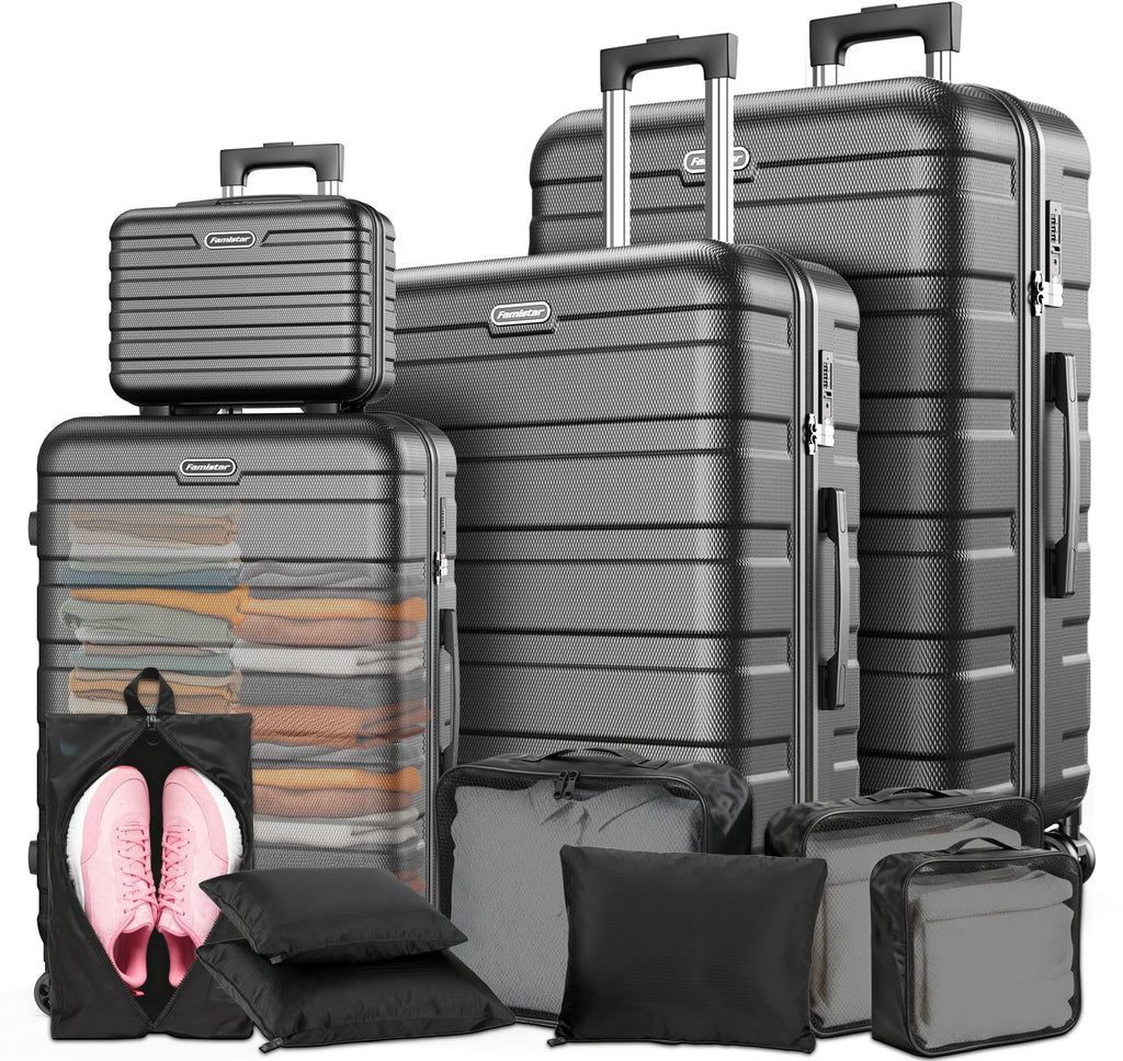 Luggage Sets 11 Piece, Lightweight Hardshell Luggage Large Suitcase with Double Spinner Wheels, Durable ABS Hard Shell Carry on Luggage with TSA-style Combination Lock & Travel Bag (28/24/20/14 Inch)