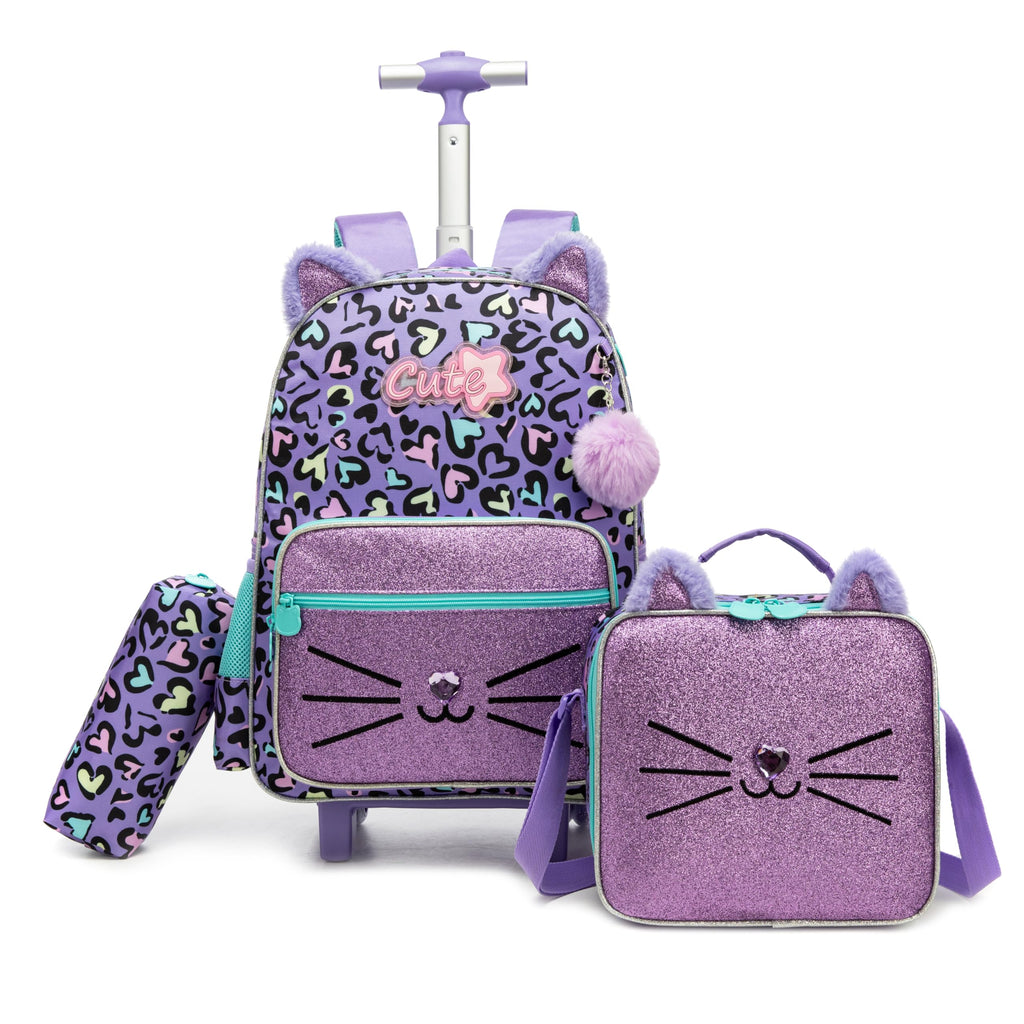 Meetbelify Backpack with Wheels for Girls Rolling Backpack Cute Carry on Backpack for Elementary Student