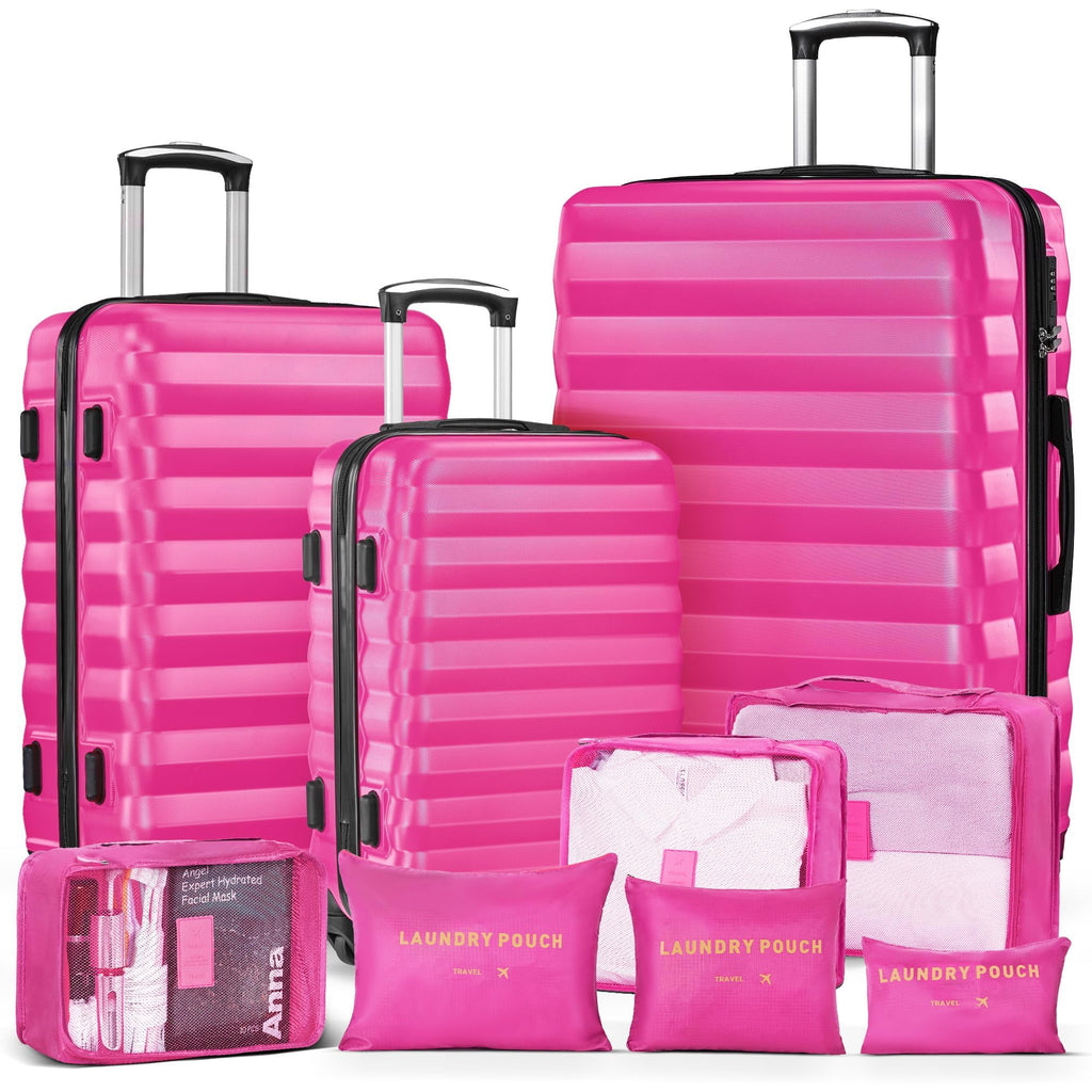 3 Piece Luggage Sets ABS Hardshell Suitcase with Spinner Wheels with 6PC Packing Bags(20/24/28inch)