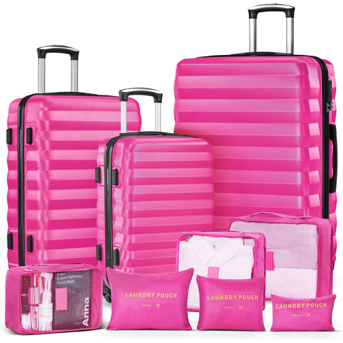 3 Piece Luggage Sets ABS Hardshell Suitcase with Spinner Wheels with 6PC Packing Bags(20/24/28inch)