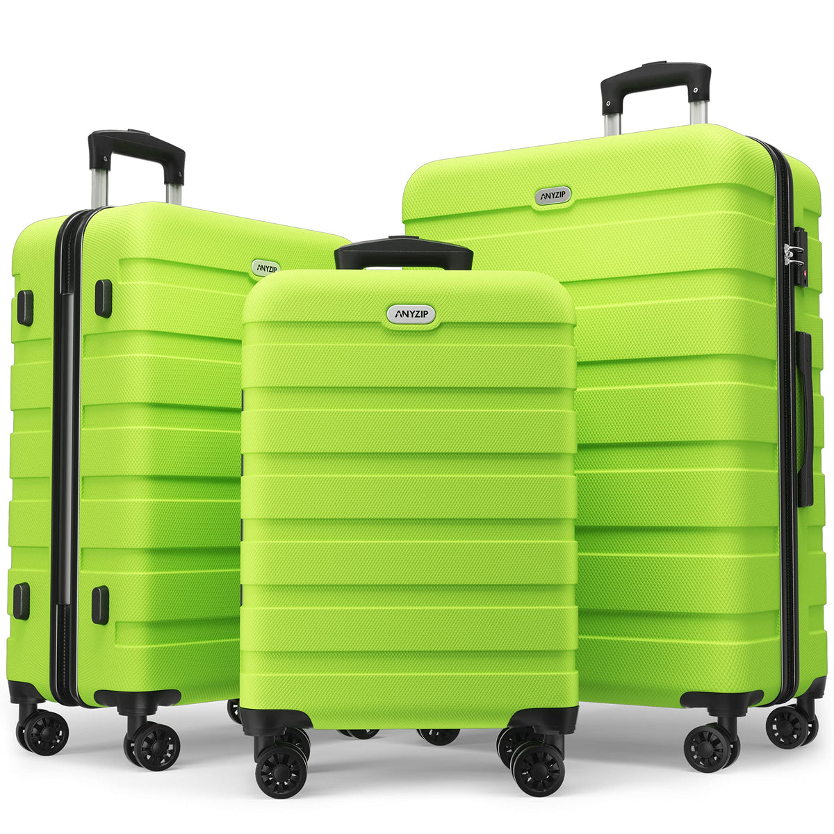 AnyZip Luggage Sets 3 Piece PC ABS Hardside Lightweight Suitcase with 4 Universal Wheels TSA Lock Carry On 20 24 28 Inch Apple Green