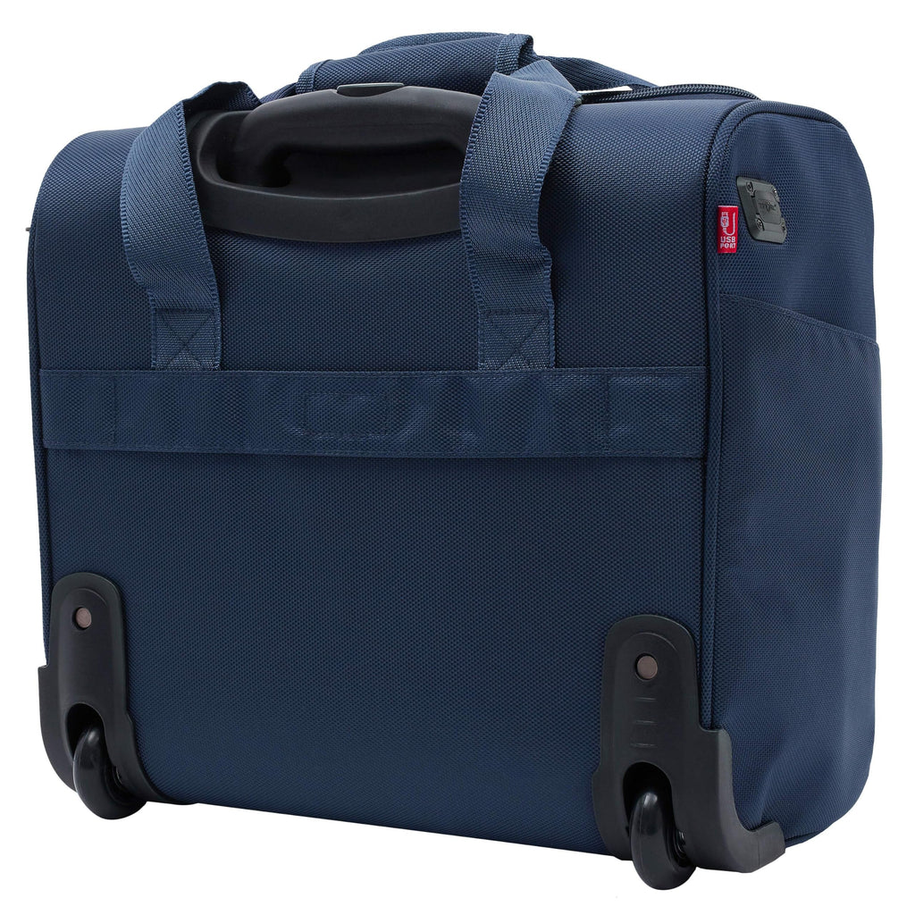 TPRC 15" Smart Underseat Carry-On Luggage with USB Charging Port, Navy Blue