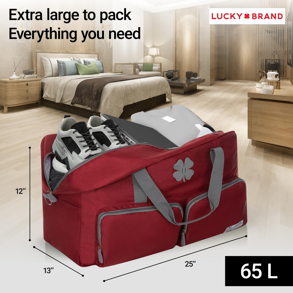 Lucky Travel Duffel Bags 65L, Gym Bag, Travel Bag & Large Duffle Bag for Men, Foldable Overnight Weekender Bags for Women & Men with Adjustable Shoulder Strap, Winery