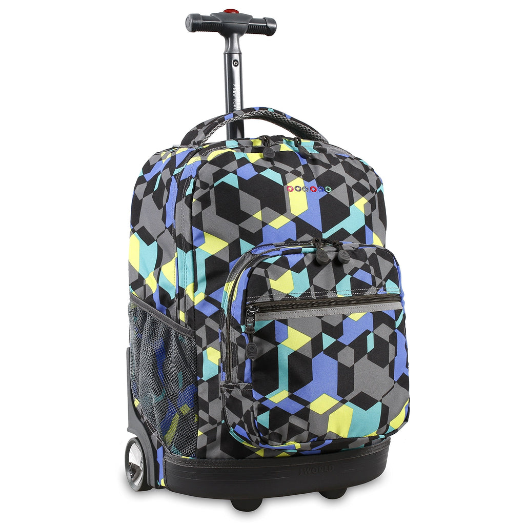 J World Sunrise Kids Rolling Backpack for Girls Boys. Roller Bookbag With Wheels For School, Cubes