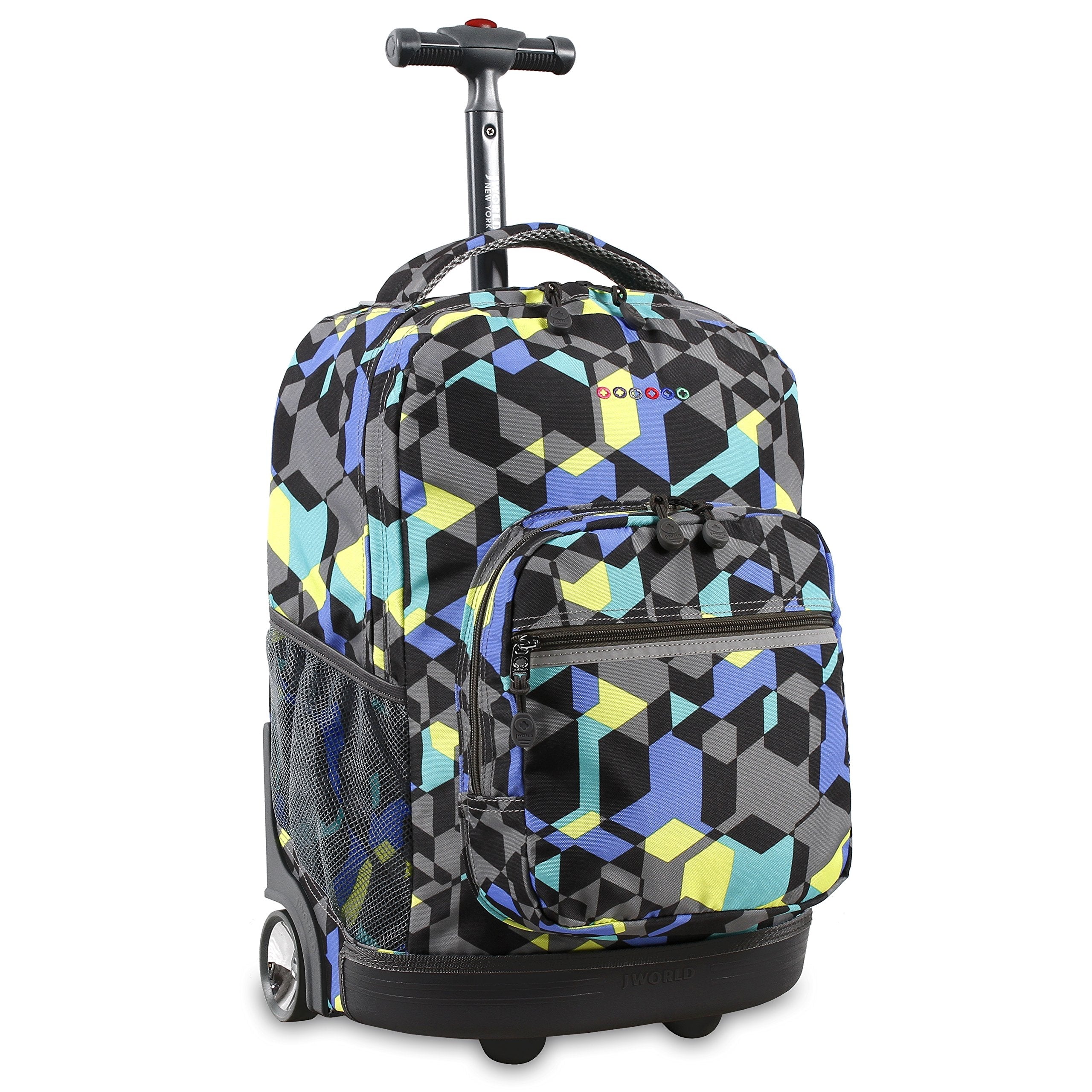 J World Sunrise Kids Rolling Backpack for Girls Boys. Roller Bookbag With Wheels For School, Cubes