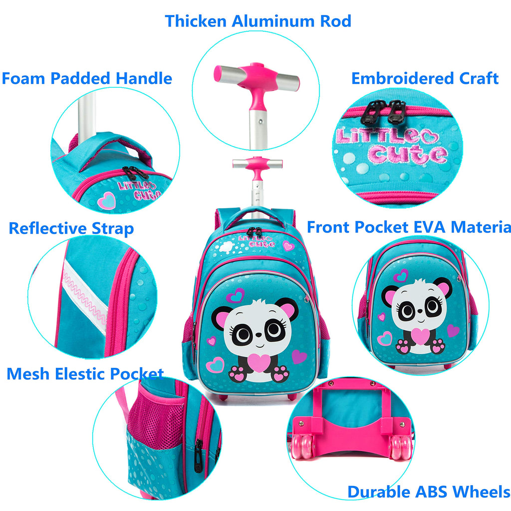 Meetbelify Girls Rolling Backpack with Wheels for School - Wheeled Trolley Backpack