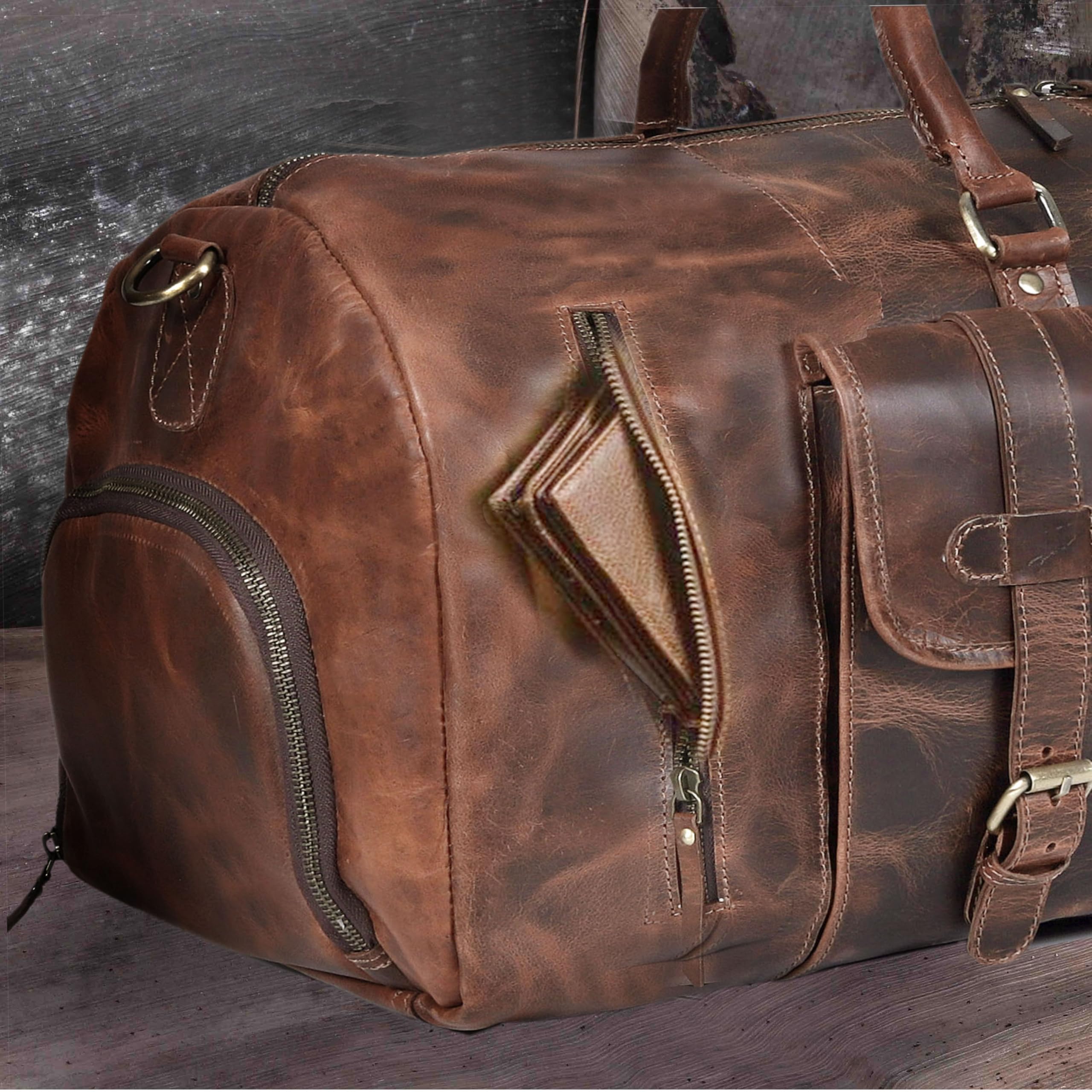 28" Large leather Travel Bag Duffel bag Gym sports flight cabin bag Leather Holdall Overnight Weekend Large luggage bag (28 inch)