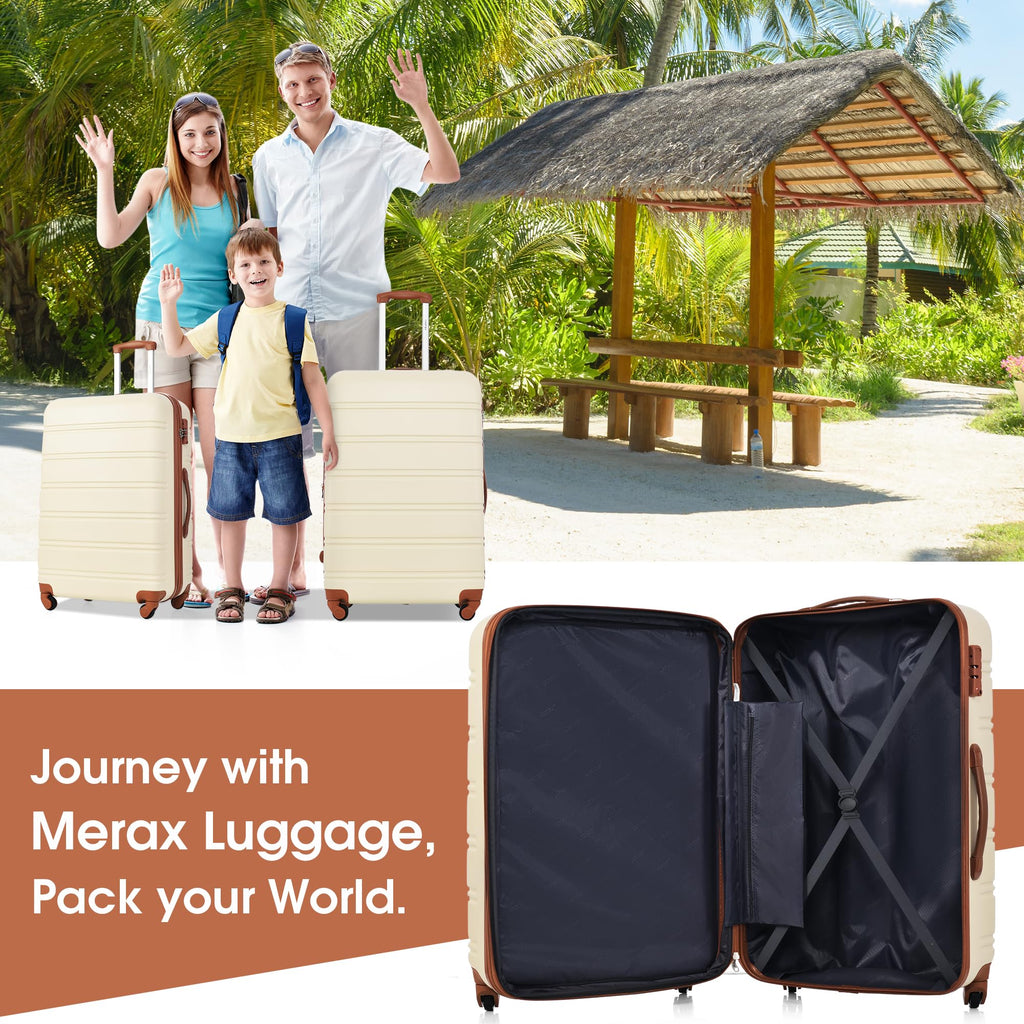 Merax Luggage Sets 2 Piece Suitcase Set 20/28 IN,Carry on Luggage and Travel Bag TSA Lock Expandable,Hard Case Luggage with Spinner Wheels,White and Brown