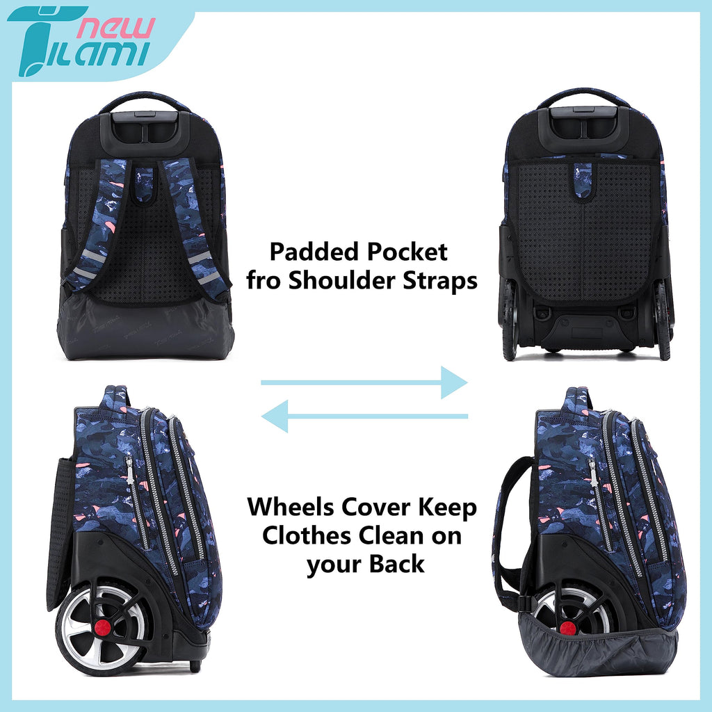 NEW TILAMI 19 Inch Rolling Backpack with Lunch Bag for Girls Boys Wheeled Laptop Backpack Durable Carry-on Bag School Travel, Doodle Grey