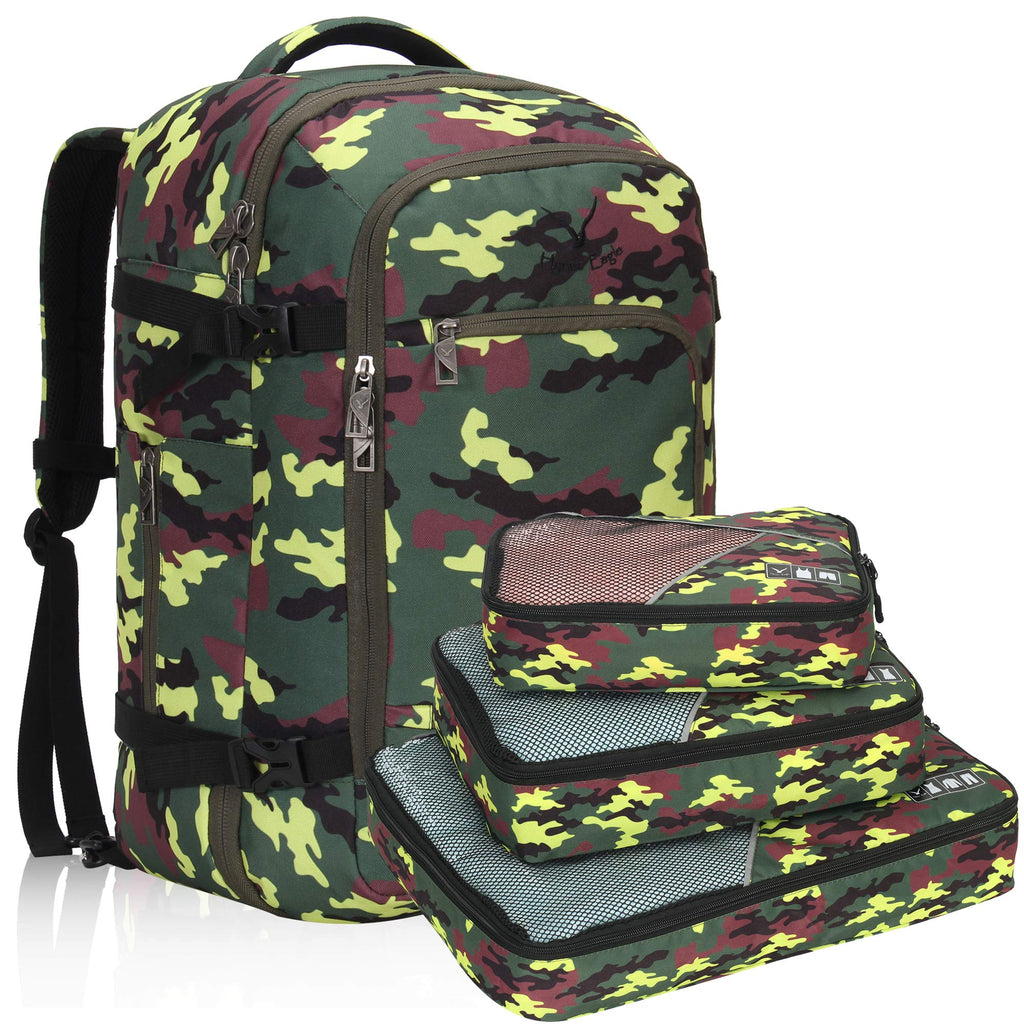 Hynes Eagle Travel Backpack 40L Flight Approved Carry on Backpack, Yellow Camo with 3PCS Packing Cubes 2017