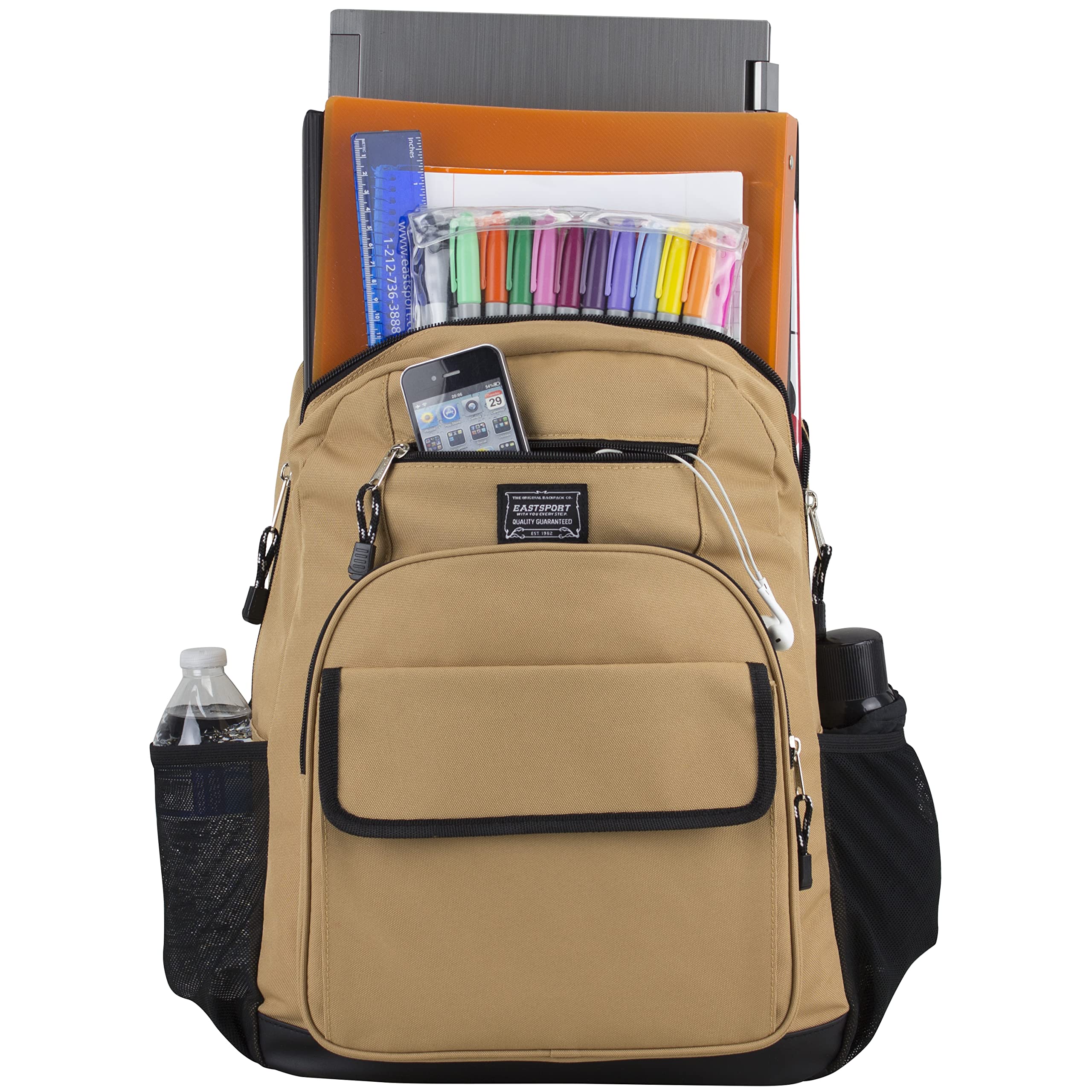 Eastsport Travel Luggage Carry On Weekender Backpack Daypack Large Tech Laptop Bag for Work, Gym, Hiking, Tan
