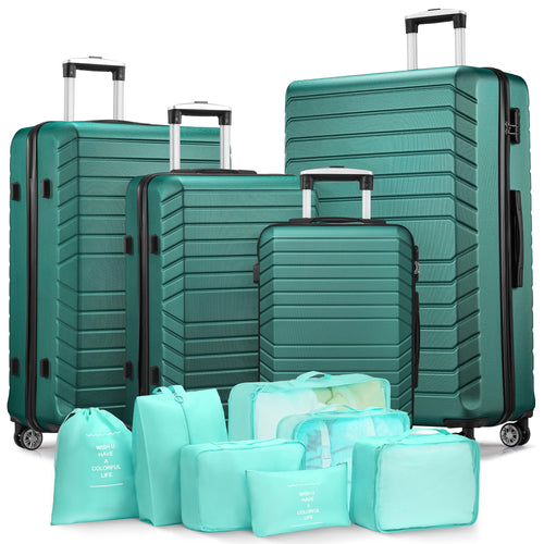 11 Piece Travel Luggage Sets, 4 Piece Hardshell Suitcase with Wheels, 20inch Carry on Luggage, 24inch 28inch 32inch Checked Luggage with 7PC Organizer Bags