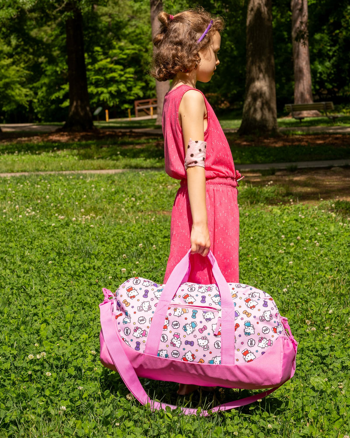 Hello Kitty Duffle Bag, 16” Travel Sleepover Bag for Girls, Weekender Bag, Pink Dance Bag