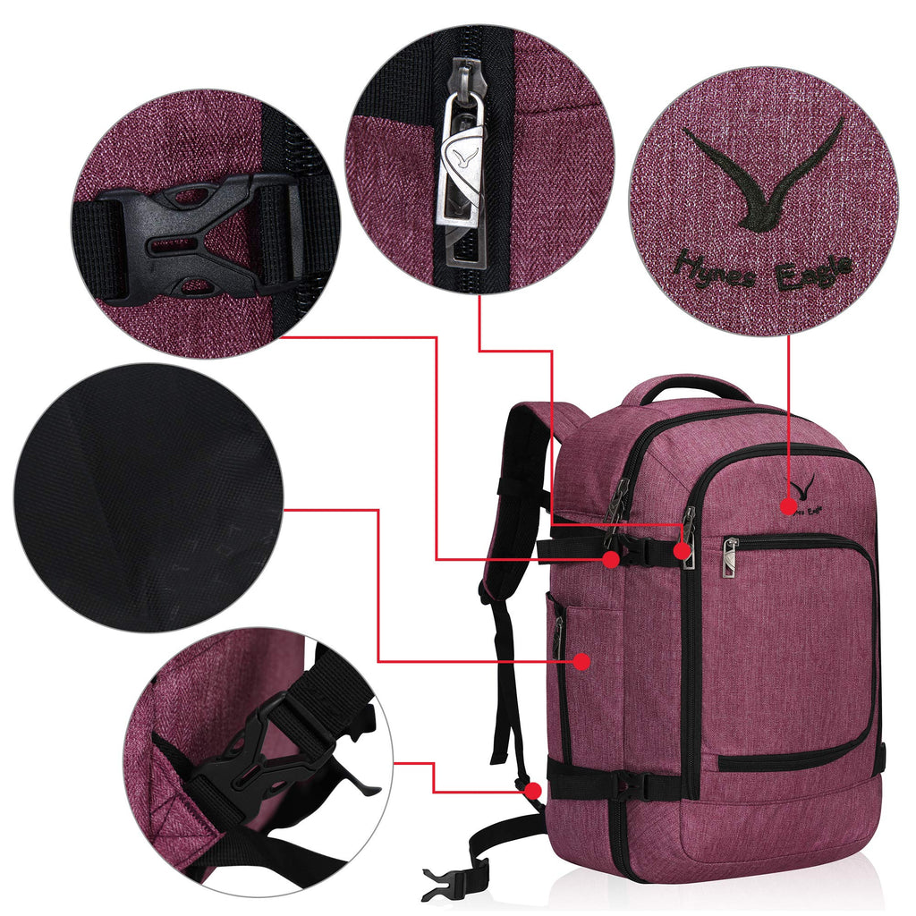 Hynes Eagle Travel Backpack 40L Flight Approved Carry on Backpack, Red Violet with Red Violet 3PCS Packing Cubes 2018