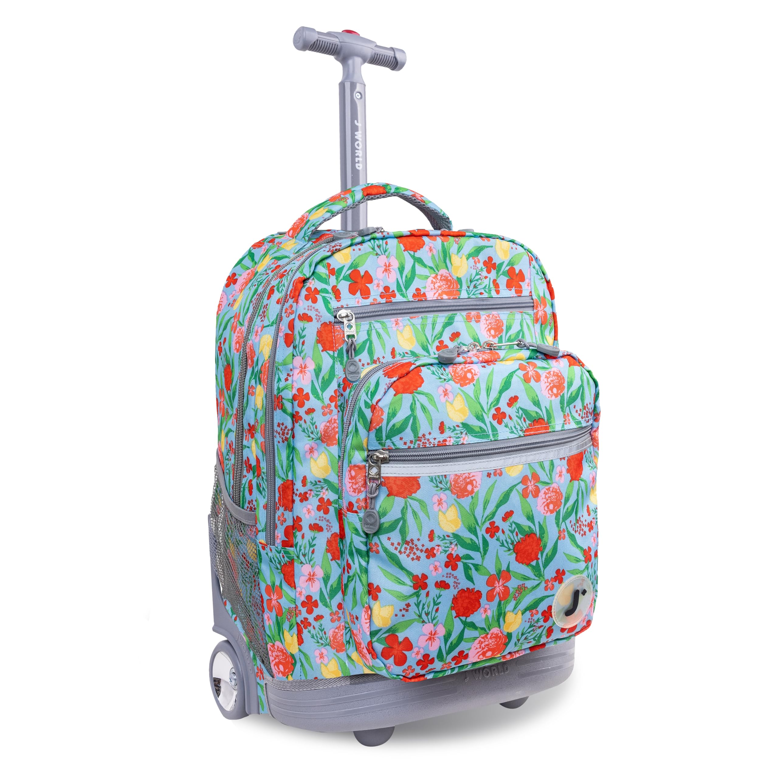 J World Sundance Laptop Rolling Backpack for Girls Boys. Roller Bookbag with Wheels, Flora